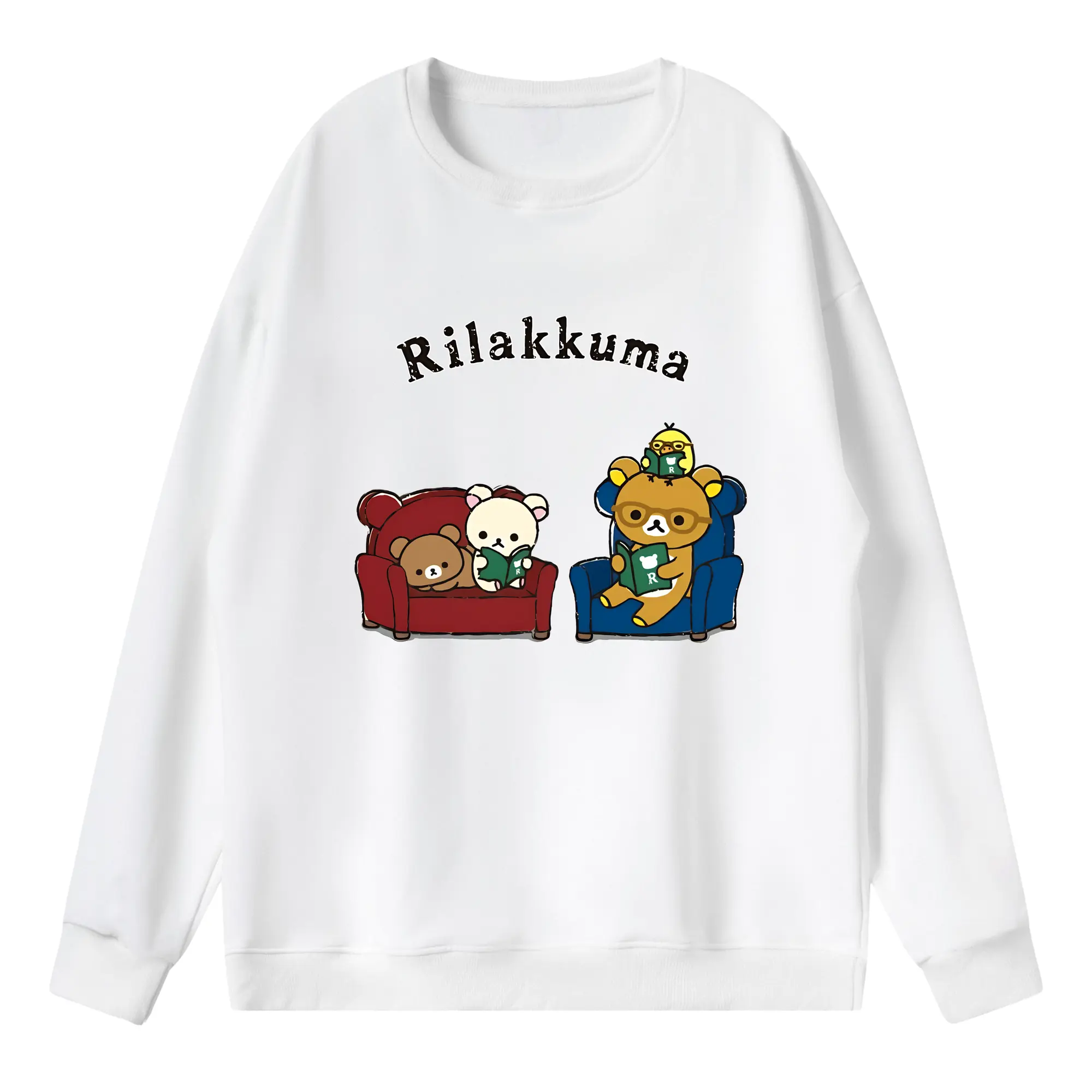 リラックマ (Rilakkuma) グッズ リラックマ (Rilakkuma) - 薄手 クルーネック スウェット 裏毛260g · ポリエステル 春秋向け カジュアル 男女兼用 · トレーナー デイリー スポーツ 散歩に最適