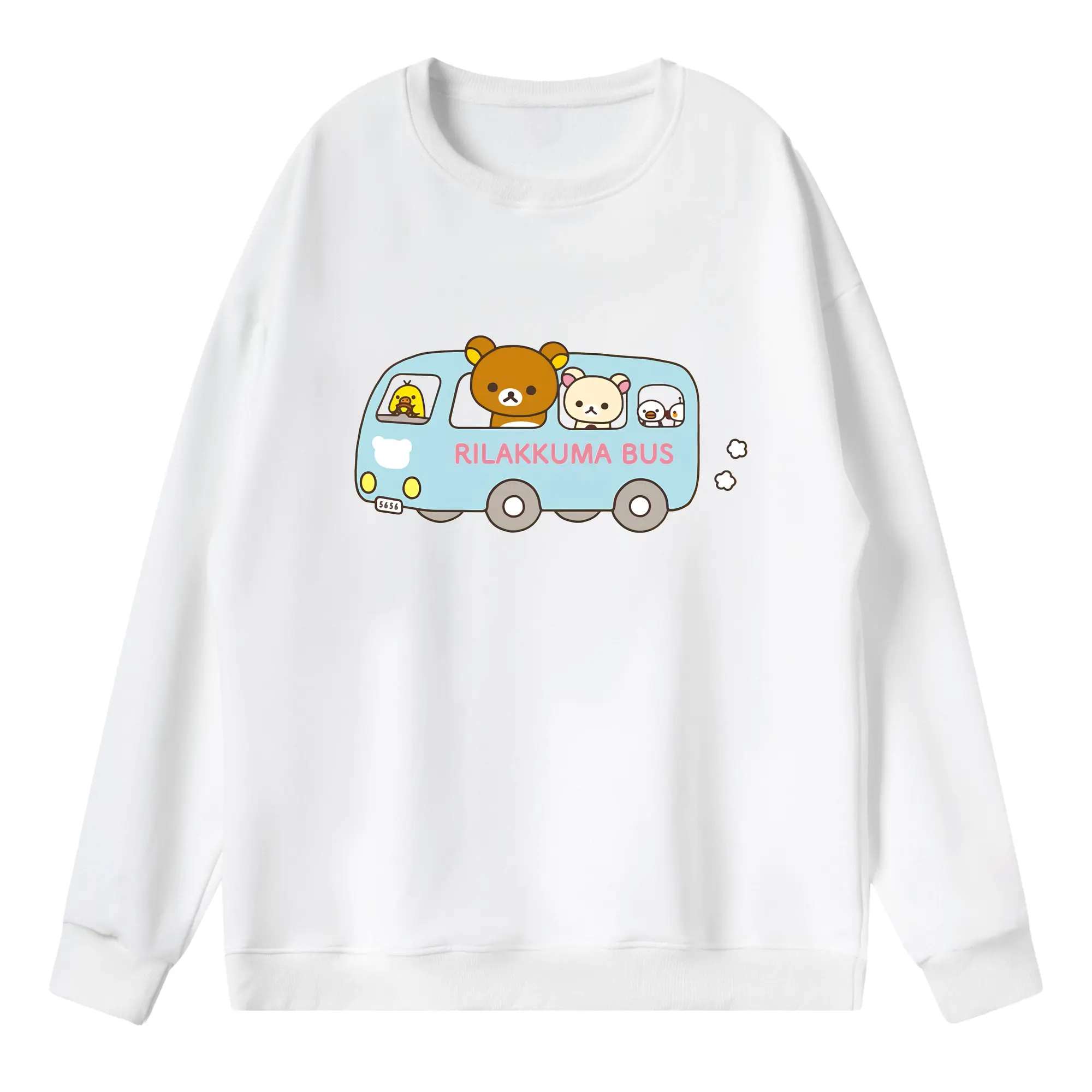 リラックマ (Rilakkuma) グッズ リラックマ (Rilakkuma) - 薄手 クルーネック スウェット 裏毛260g · ポリエステル 春秋向け カジュアル 男女兼用 · トレーナー デイリー スポーツ 散歩に最適