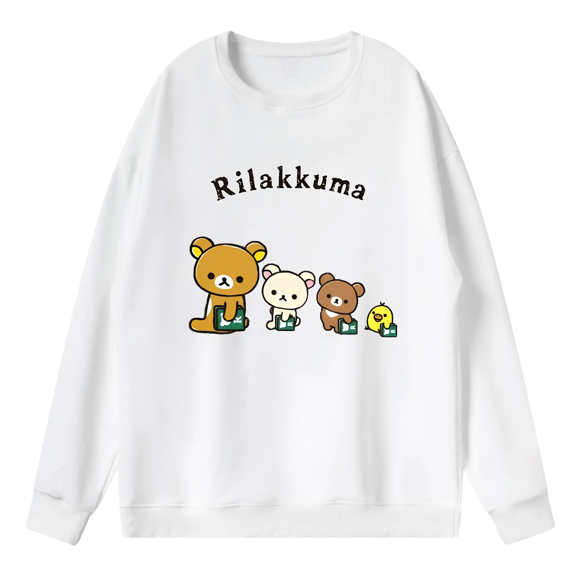 リラックマ (Rilakkuma) グッズ リラックマ (Rilakkuma) - 薄手 クルーネック スウェット 裏毛260g · ポリエステル 春秋向け カジュアル 男女兼用 · トレーナー デイリー スポーツ 散歩に最適