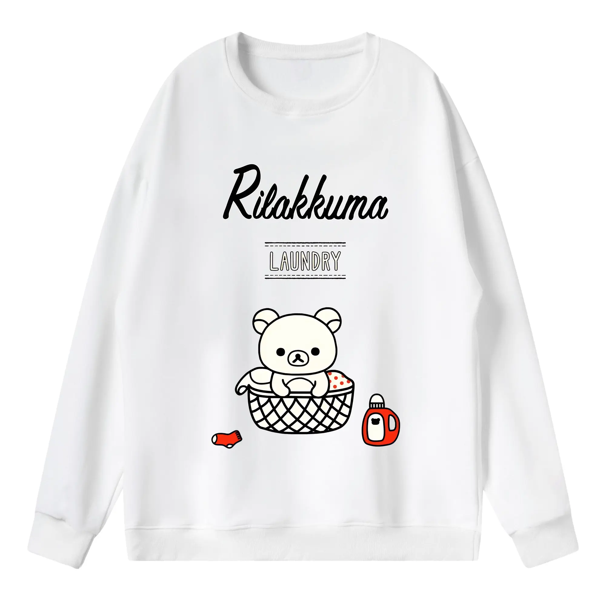 リラックマ (Rilakkuma) グッズ リラックマ (Rilakkuma) - 薄手 クルーネック スウェット 裏毛260g · ポリエステル 春秋向け カジュアル 男女兼用 · トレーナー デイリー スポーツ 散歩に最適