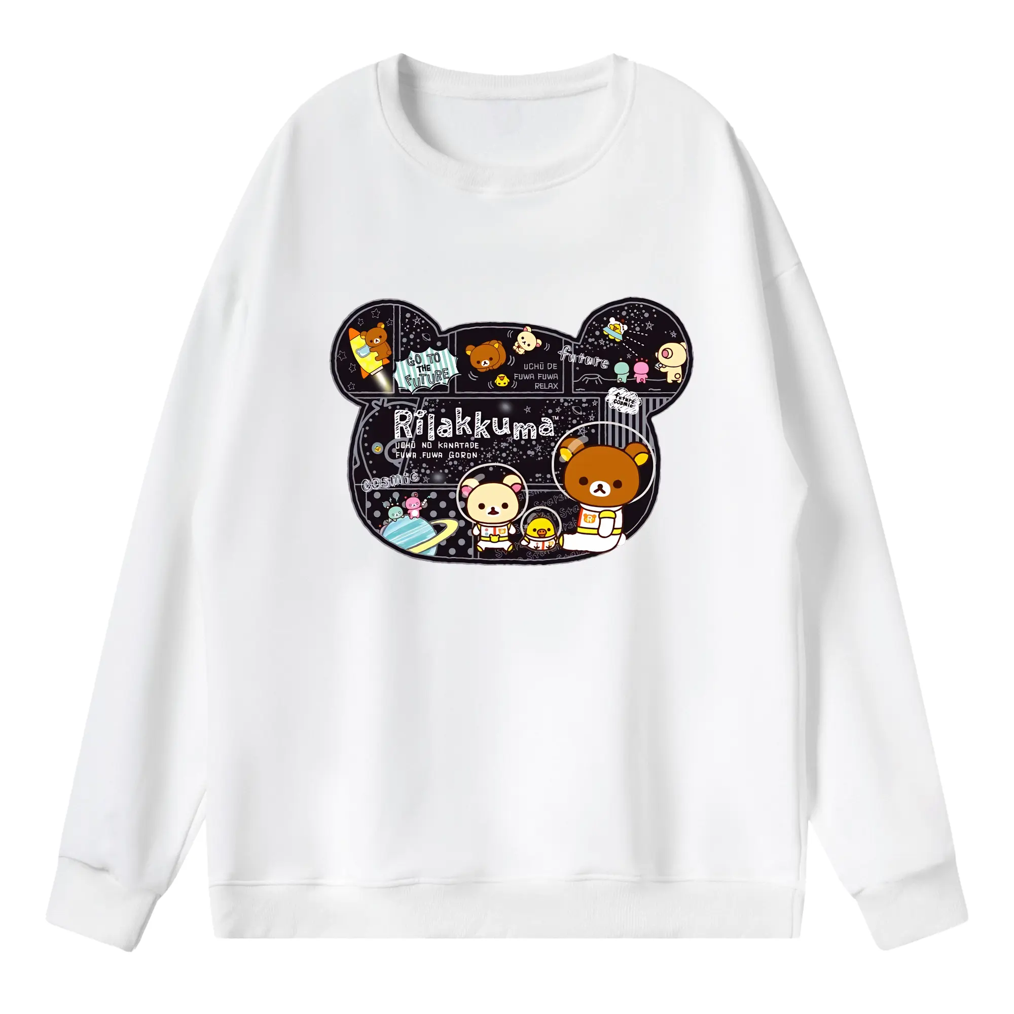 リラックマ (Rilakkuma) グッズ リラックマ (Rilakkuma) - 薄手 クルーネック スウェット 裏毛260g · ポリエステル 春秋向け カジュアル 男女兼用 · トレーナー デイリー スポーツ 散歩に最適