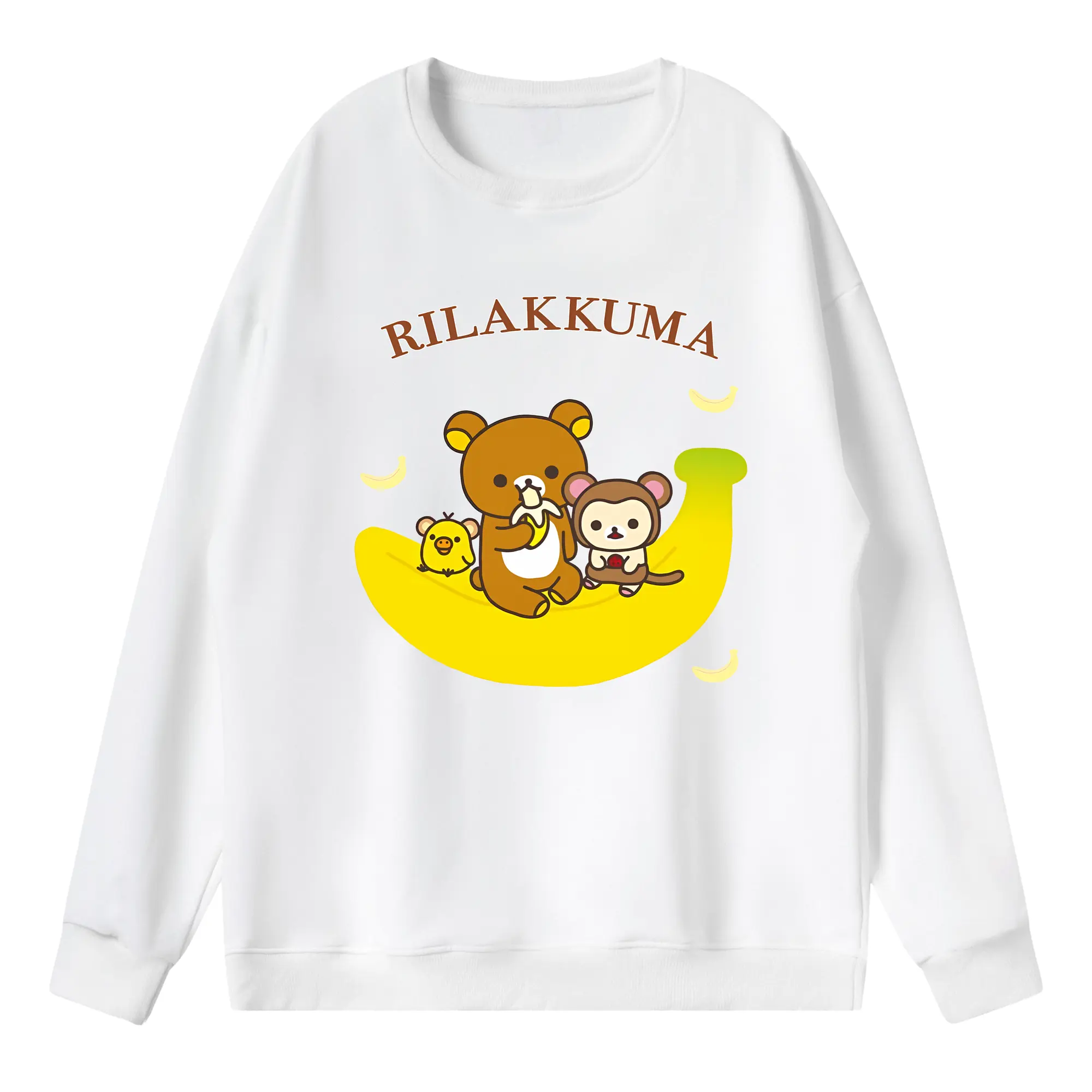 リラックマ (Rilakkuma) グッズ リラックマ (Rilakkuma) - 薄手 クルーネック スウェット 裏毛260g · ポリエステル 春秋向け カジュアル 男女兼用 · トレーナー デイリー スポーツ 散歩に最適