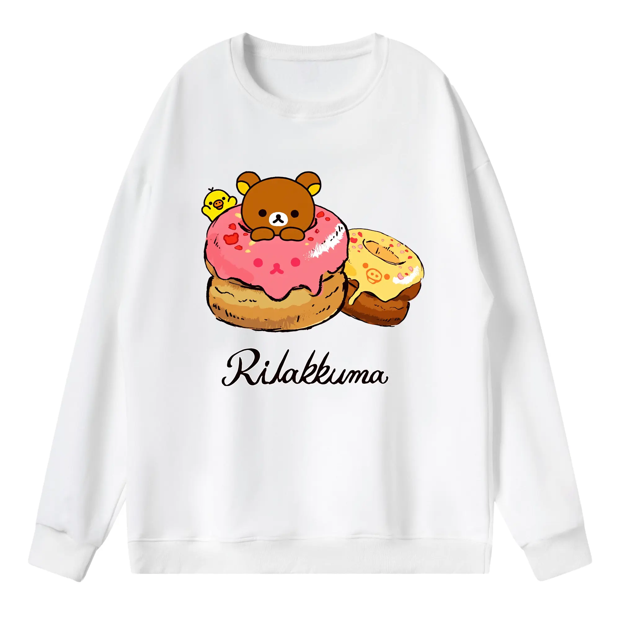 リラックマ (Rilakkuma) グッズ リラックマ (Rilakkuma) - 薄手 クルーネック スウェット 裏毛260g · ポリエステル 春秋向け カジュアル 男女兼用 · トレーナー デイリー スポーツ 散歩に最適