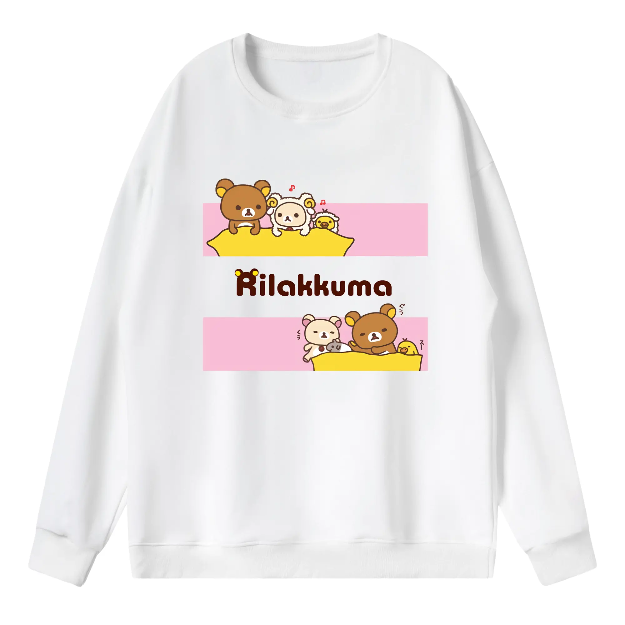 リラックマ (Rilakkuma) グッズ リラックマ (Rilakkuma) - 薄手 クルーネック スウェット 裏毛260g · ポリエステル 春秋向け カジュアル 男女兼用 · トレーナー デイリー スポーツ 散歩に最適