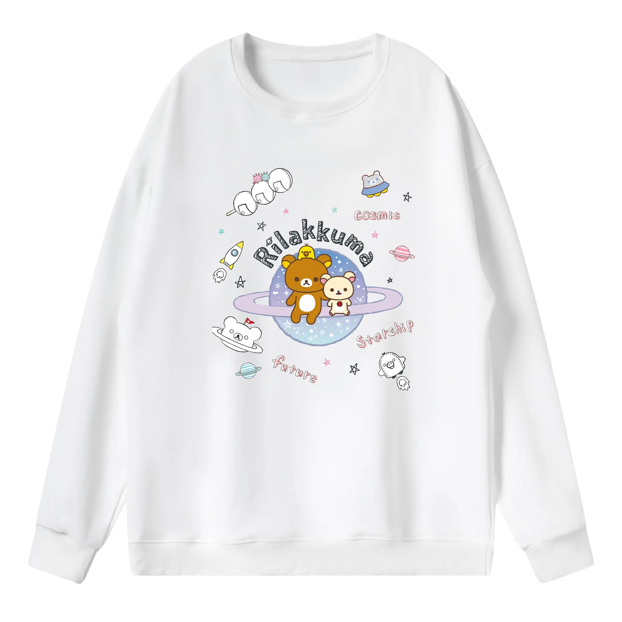 リラックマ (Rilakkuma) グッズ リラックマ (Rilakkuma) - 薄手 クルーネック スウェット 裏毛260g · ポリエステル 春秋向け カジュアル 男女兼用 · トレーナー デイリー スポーツ 散歩に最適