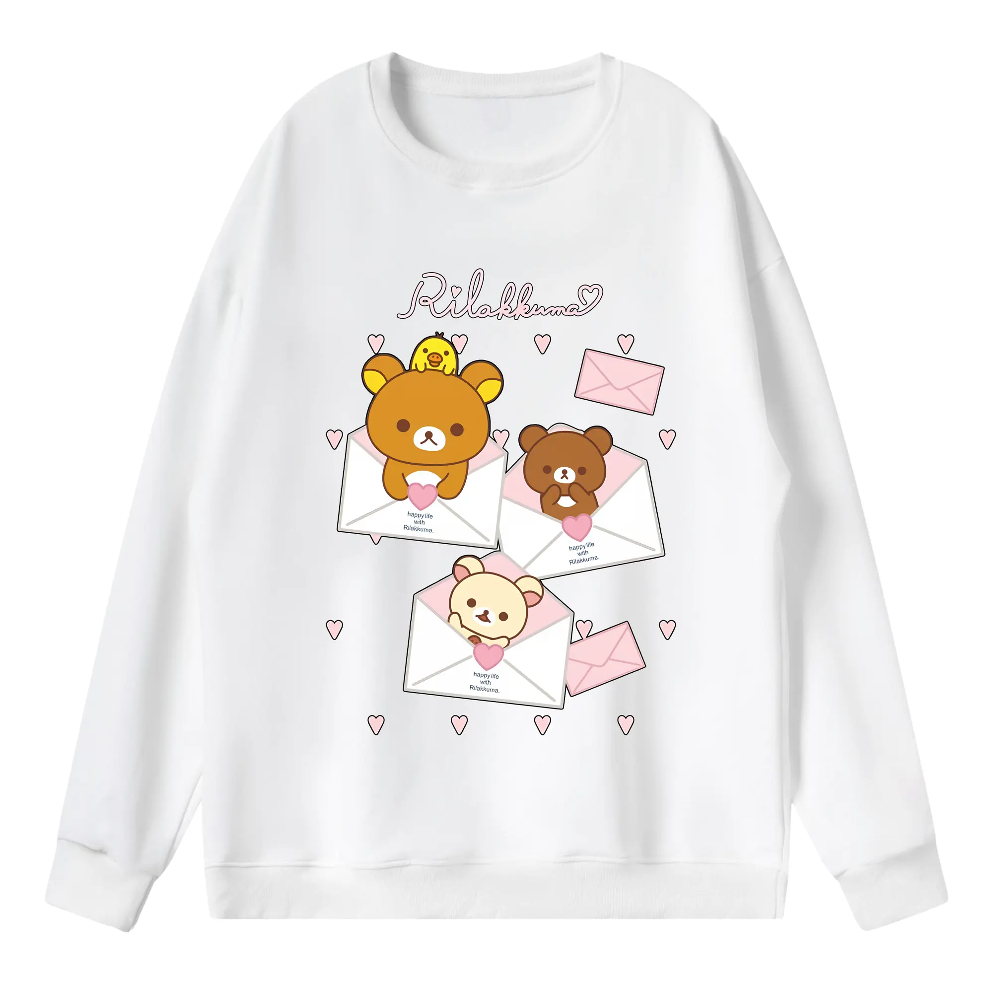 リラックマ (Rilakkuma) グッズ リラックマ (Rilakkuma) - 薄手 クルーネック スウェット 裏毛260g · ポリエステル 春秋向け カジュアル 男女兼用 · トレーナー デイリー スポーツ 散歩に最適