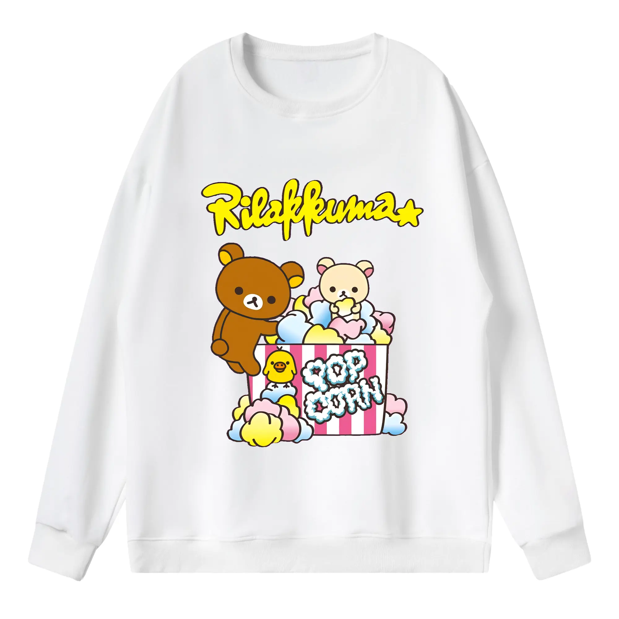 リラックマ (Rilakkuma) グッズ リラックマ (Rilakkuma) - 薄手 クルーネック スウェット 裏毛260g · ポリエステル 春秋向け カジュアル 男女兼用 · トレーナー デイリー スポーツ 散歩に最適