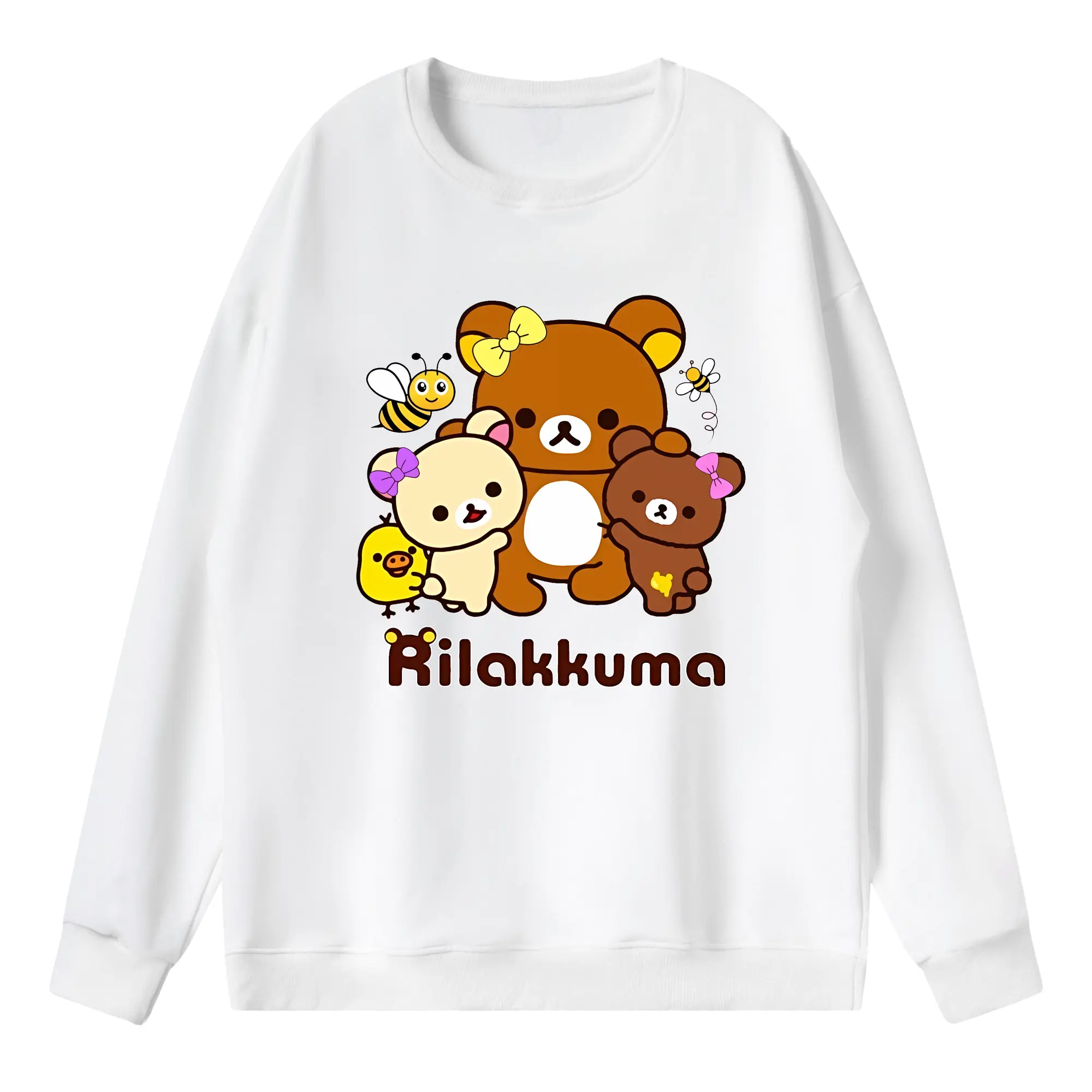 リラックマ (Rilakkuma) グッズ リラックマ (Rilakkuma) - 薄手 クルーネック スウェット 裏毛260g · ポリエステル 春秋向け カジュアル 男女兼用 · トレーナー デイリー スポーツ 散歩に最適