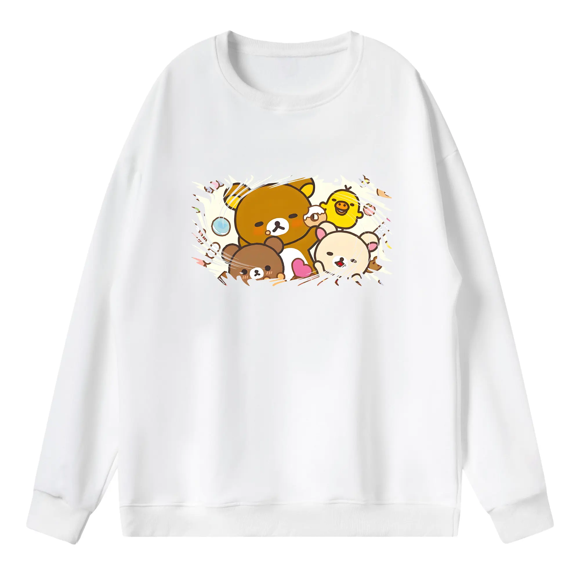 リラックマ (Rilakkuma) グッズ リラックマ (Rilakkuma) - 薄手 クルーネック スウェット 裏毛260g · ポリエステル 春秋向け カジュアル 男女兼用 · トレーナー デイリー スポーツ 散歩に最適