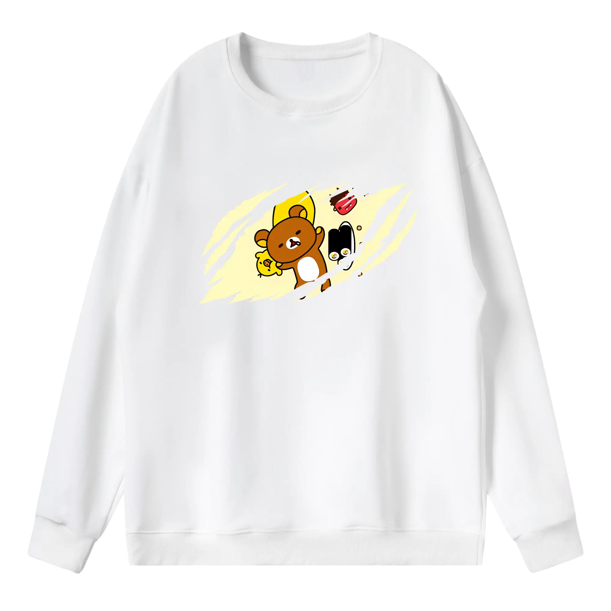 リラックマ (Rilakkuma) グッズ リラックマ (Rilakkuma) - 薄手 クルーネック スウェット 裏毛260g · ポリエステル 春秋向け カジュアル 男女兼用 · トレーナー デイリー スポーツ 散歩に最適