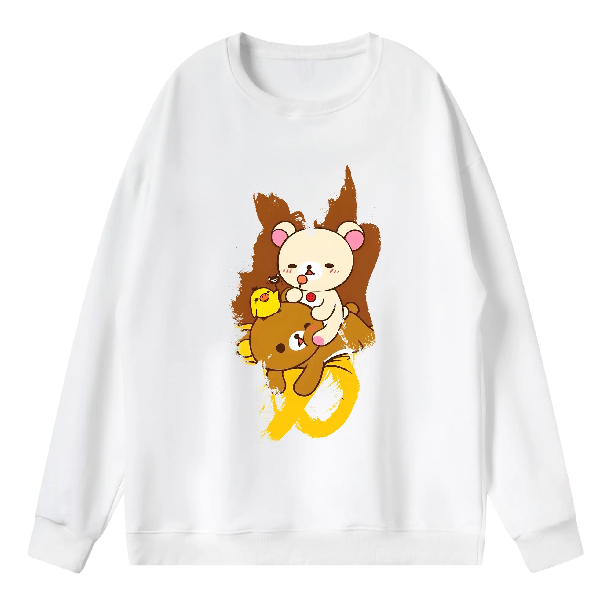 リラックマ (Rilakkuma) グッズ リラックマ (Rilakkuma) - 薄手 クルーネック スウェット 裏毛260g · ポリエステル 春秋向け カジュアル 男女兼用 · トレーナー デイリー スポーツ 散歩に最適