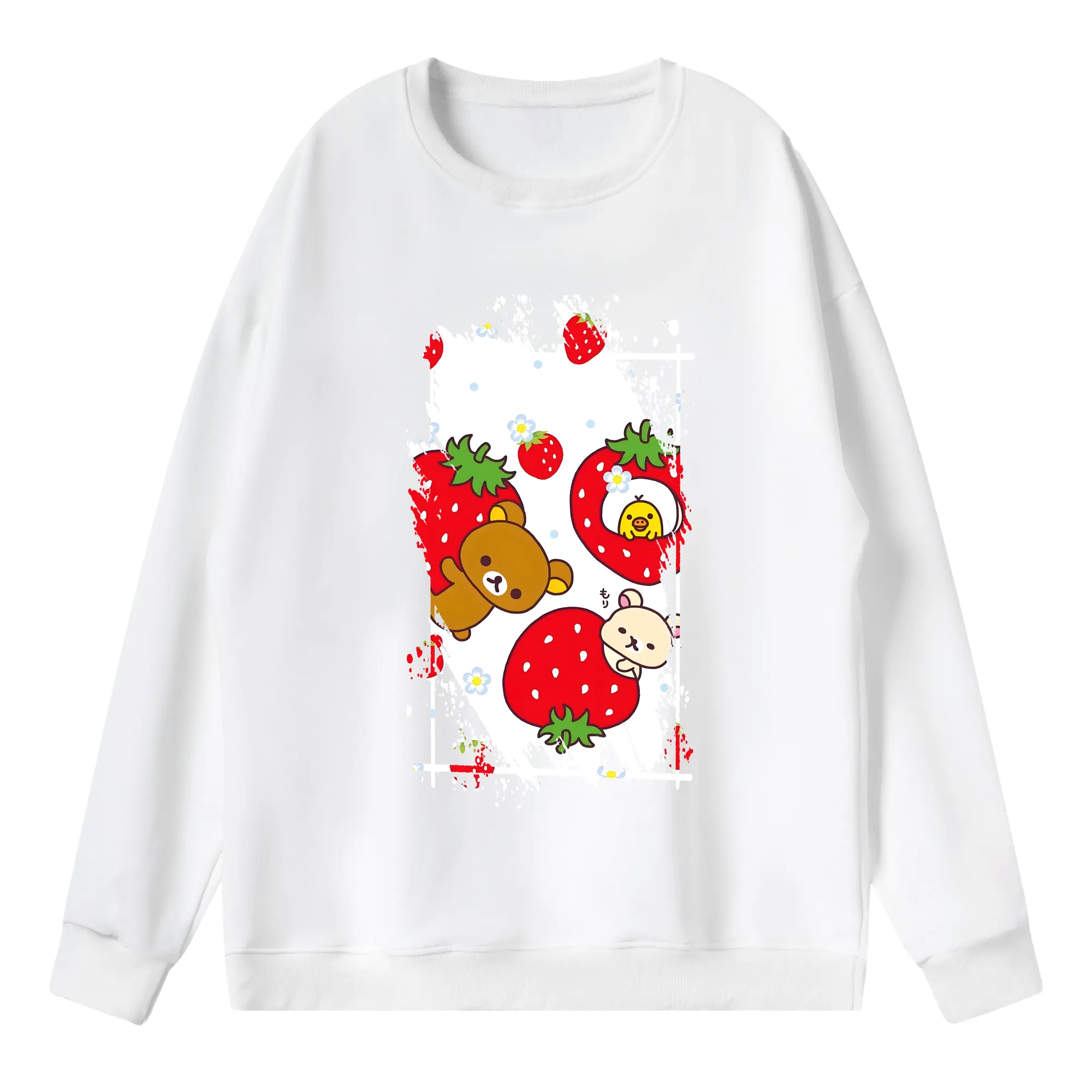 リラックマ (Rilakkuma) グッズ リラックマ (Rilakkuma) - 薄手 クルーネック スウェット 裏毛260g · ポリエステル 春秋向け カジュアル 男女兼用 · トレーナー デイリー スポーツ 散歩に最適