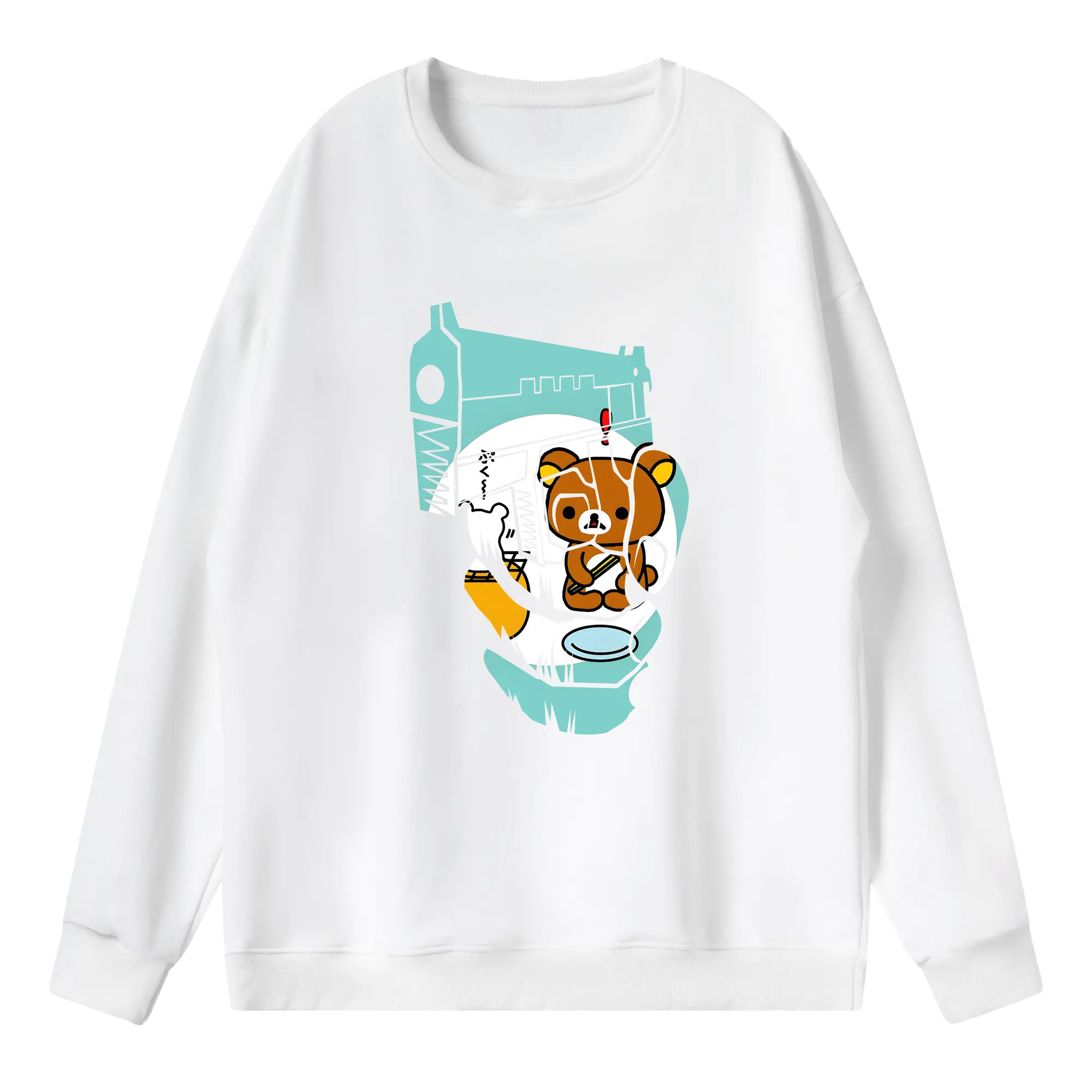 リラックマ (Rilakkuma) グッズ リラックマ (Rilakkuma) - 薄手 クルーネック スウェット 裏毛260g · ポリエステル 春秋向け カジュアル 男女兼用 · トレーナー デイリー スポーツ 散歩に最適