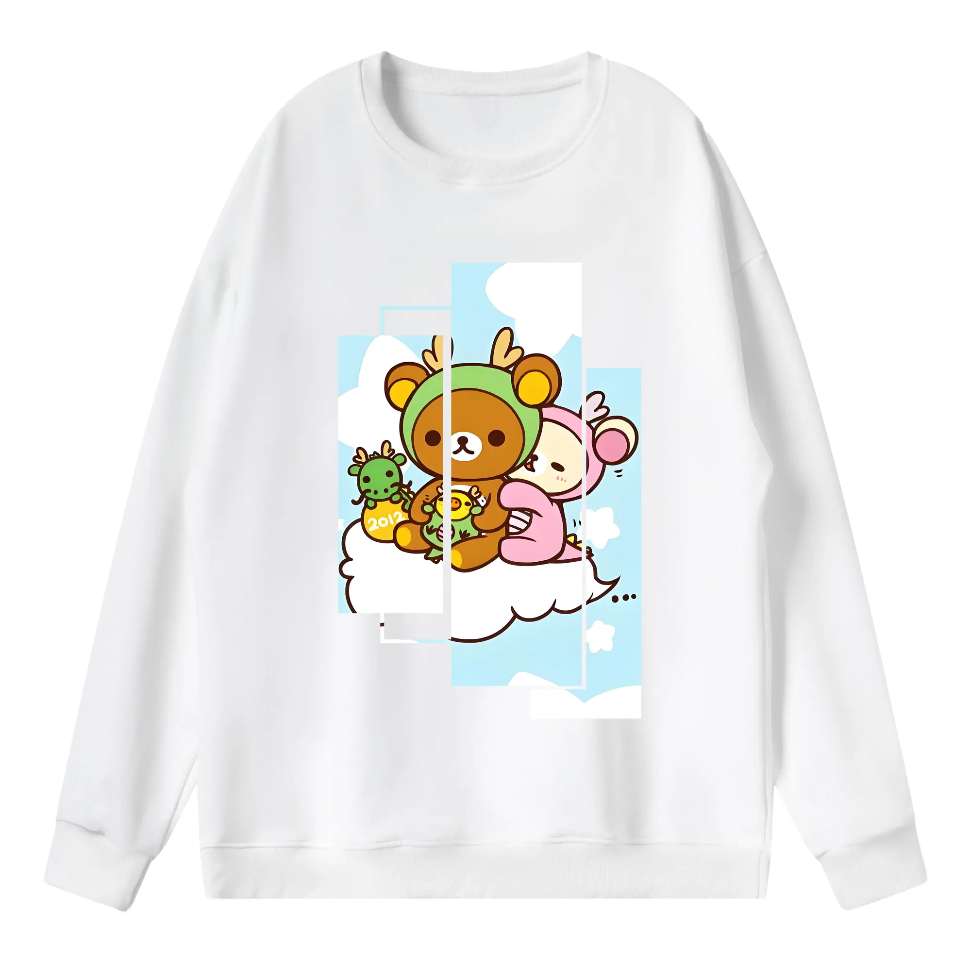 リラックマ (Rilakkuma) グッズ リラックマ (Rilakkuma) - 薄手 クルーネック スウェット 裏毛260g · ポリエステル 春秋向け カジュアル 男女兼用 · トレーナー デイリー スポーツ 散歩に最適