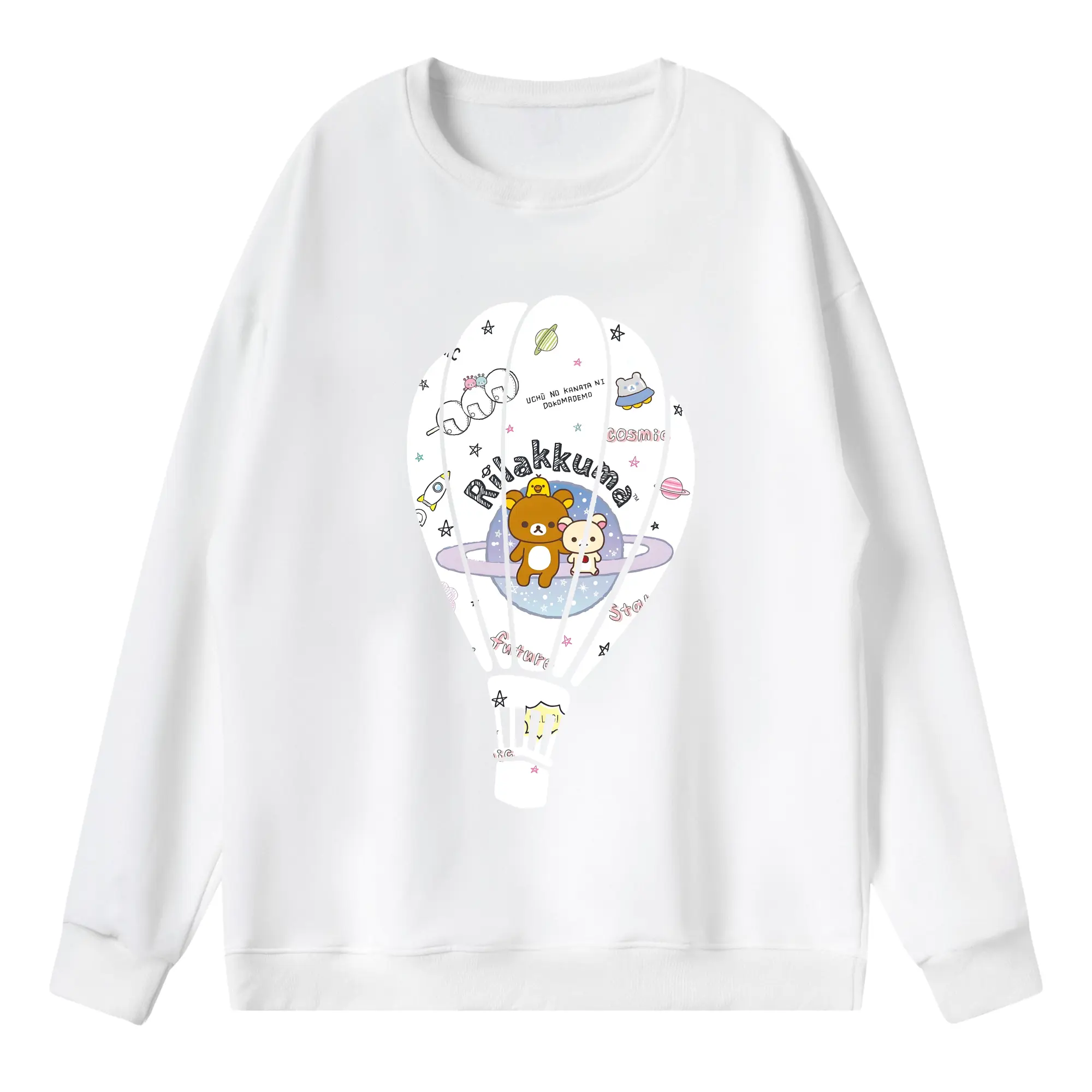 リラックマ (Rilakkuma) グッズ リラックマ (Rilakkuma) - 薄手 クルーネック スウェット 裏毛260g · ポリエステル 春秋向け カジュアル 男女兼用 · トレーナー デイリー スポーツ 散歩に最適