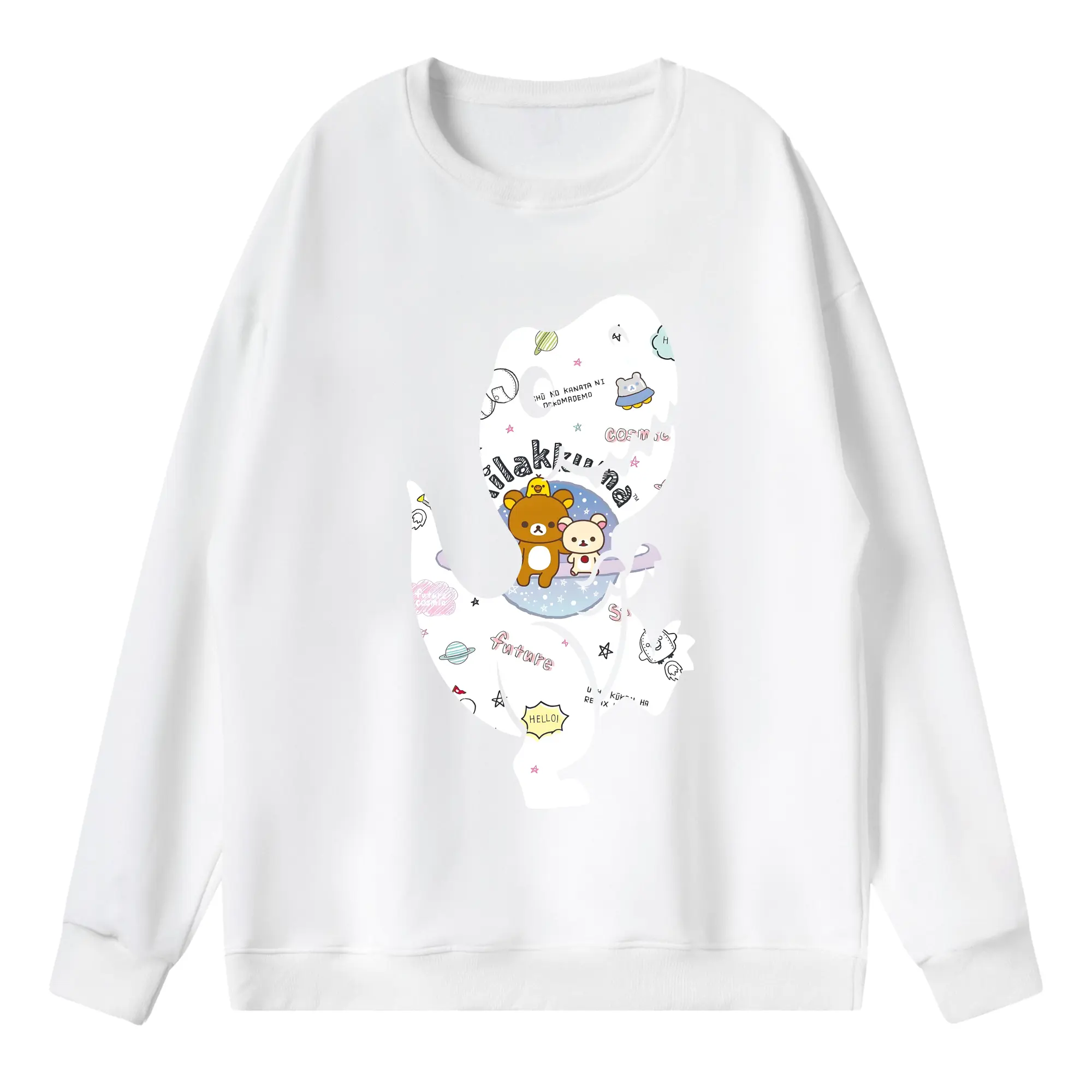 リラックマ (Rilakkuma) グッズ リラックマ (Rilakkuma) - 薄手 クルーネック スウェット 裏毛260g · ポリエステル 春秋向け カジュアル 男女兼用 · トレーナー デイリー スポーツ 散歩に最適