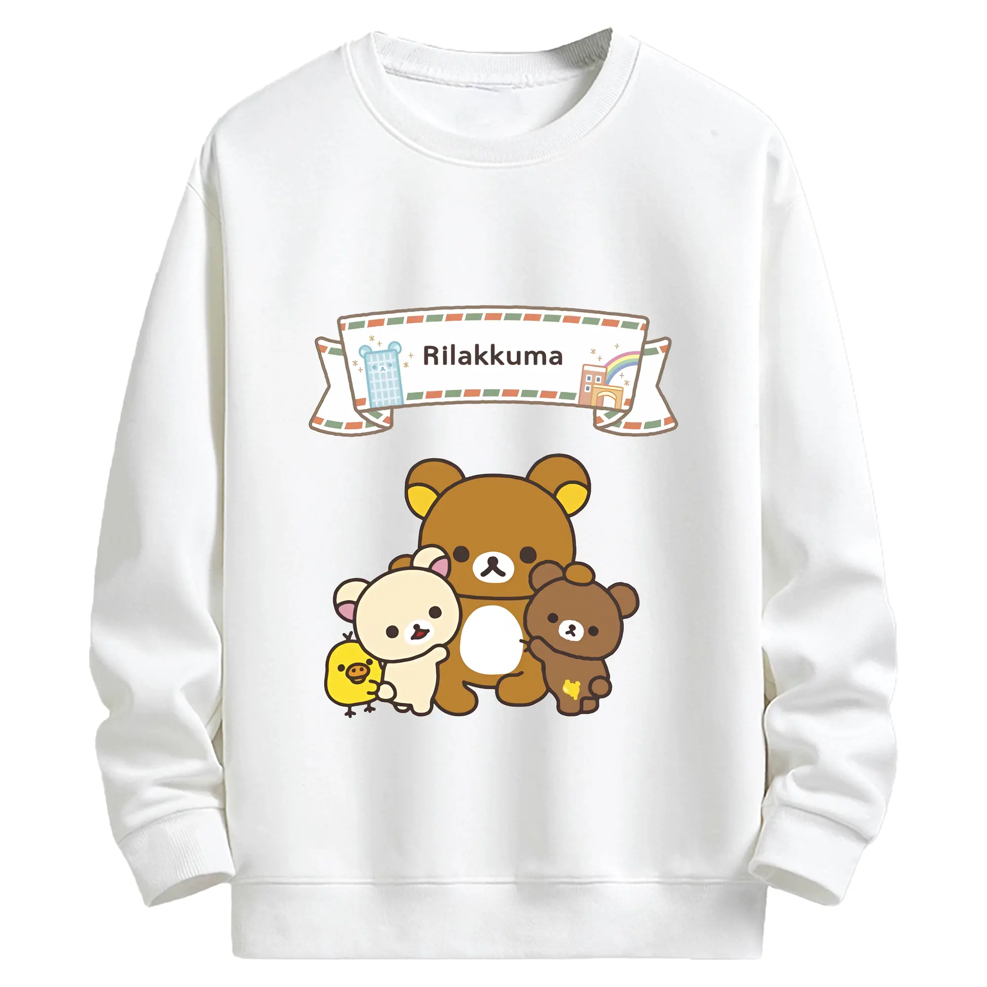リラックマ (Rilakkuma) グッズ リラックマ (Rilakkuma) - キッズ クルーネックスウェットシャツ ・ フロントプリント ・ 綿80％ ポリエステル20％ ・ 快適 通学 スポーツ 日常使い お散歩用