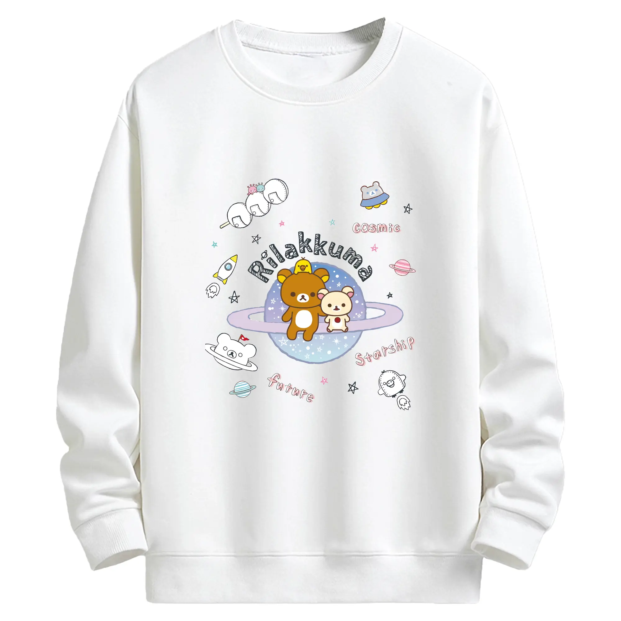 リラックマ (Rilakkuma) グッズ リラックマ (Rilakkuma) - キッズ クルーネックスウェットシャツ ・ フロントプリント ・ 綿80％ ポリエステル20％ ・ 快適 通学 スポーツ 日常使い お散歩用