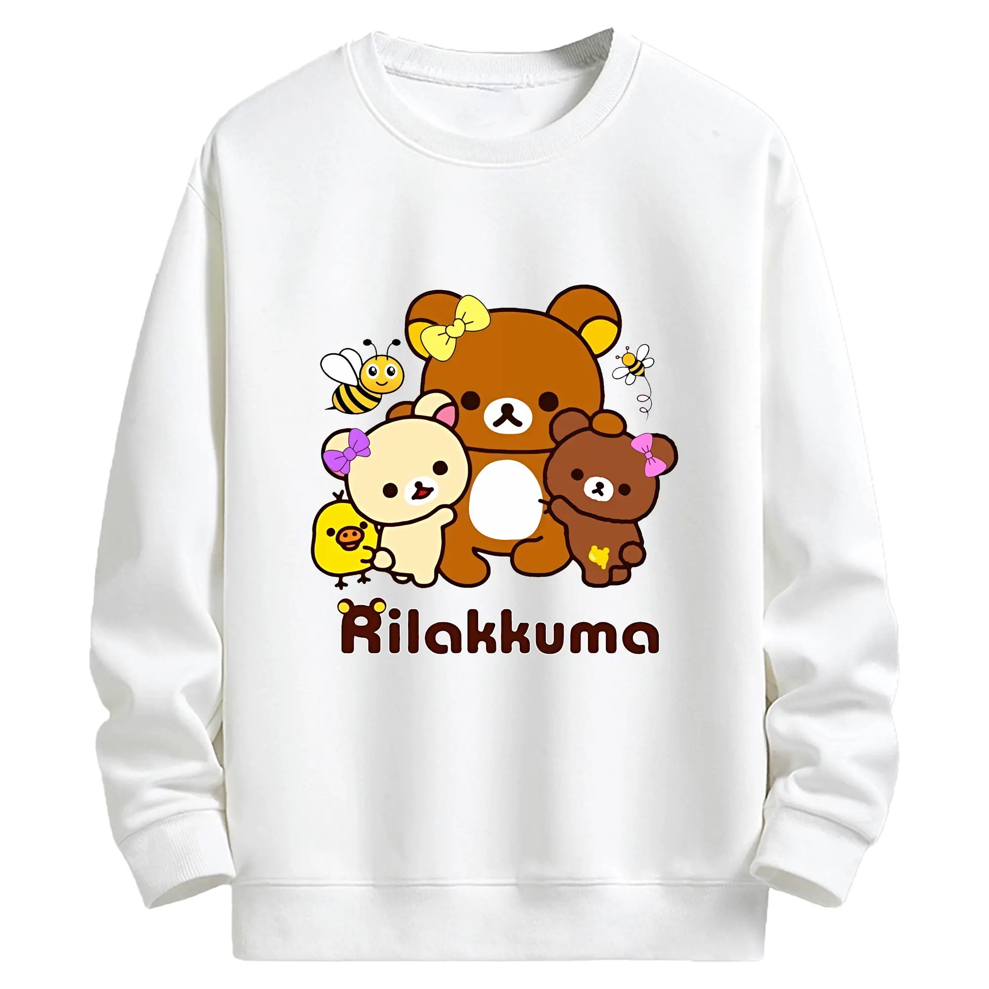 リラックマ (Rilakkuma) グッズ リラックマ (Rilakkuma) - キッズ クルーネックスウェットシャツ ・ フロントプリント ・ 綿80％ ポリエステル20％ ・ 快適 通学 スポーツ 日常使い お散歩用