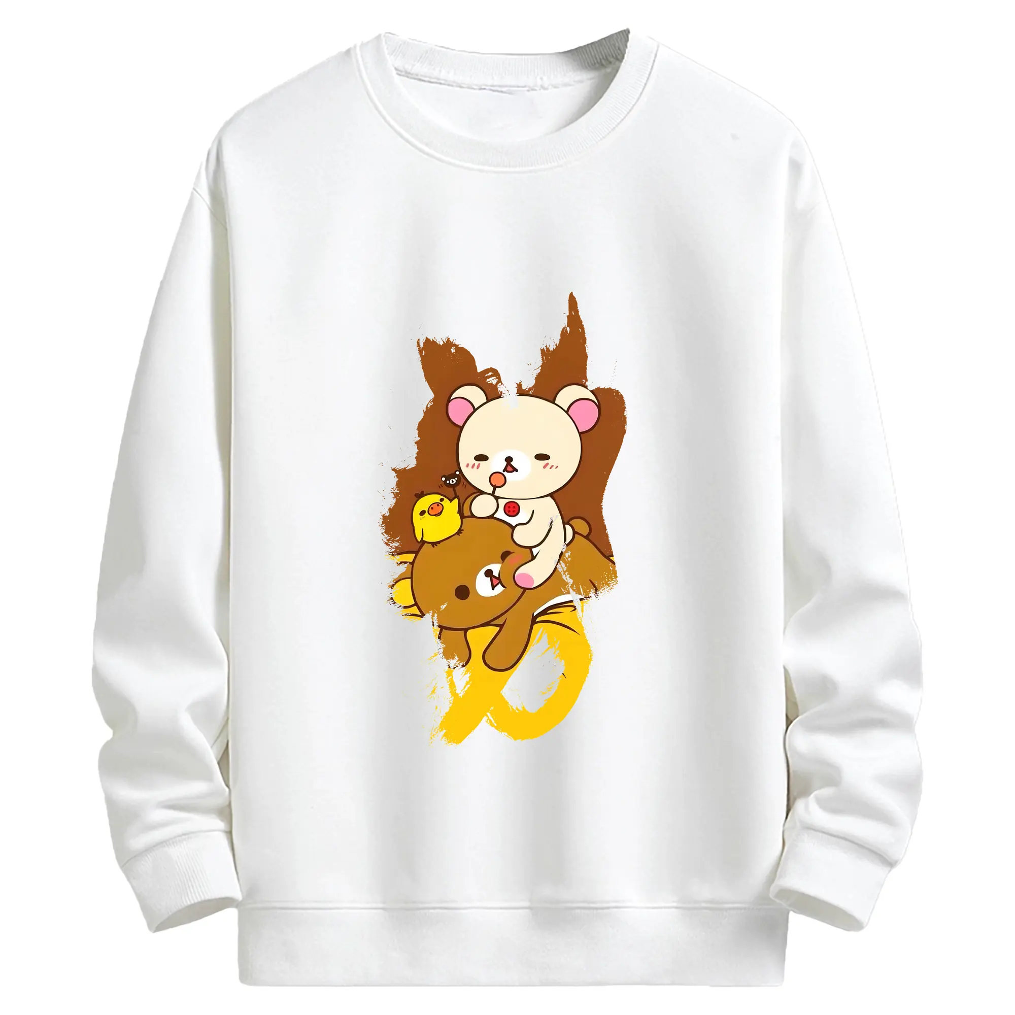 リラックマ (Rilakkuma) グッズ リラックマ (Rilakkuma) - キッズ クルーネックスウェットシャツ ・ フロントプリント ・ 綿80％ ポリエステル20％ ・ 快適 通学 スポーツ 日常使い お散歩用