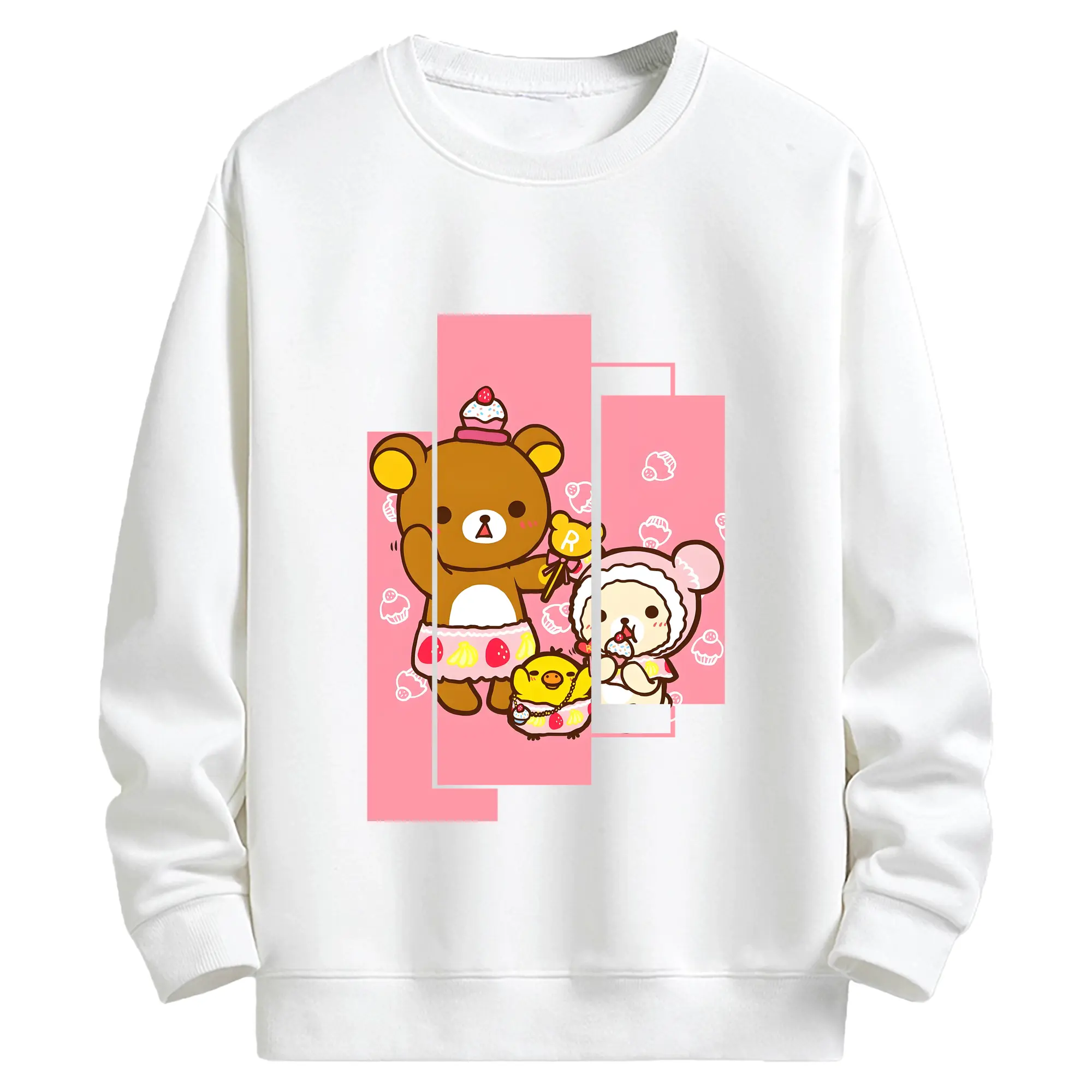 リラックマ (Rilakkuma) グッズ リラックマ (Rilakkuma) - キッズ クルーネックスウェットシャツ ・ フロントプリント ・ 綿80％ ポリエステル20％ ・ 快適 通学 スポーツ 日常使い お散歩用
