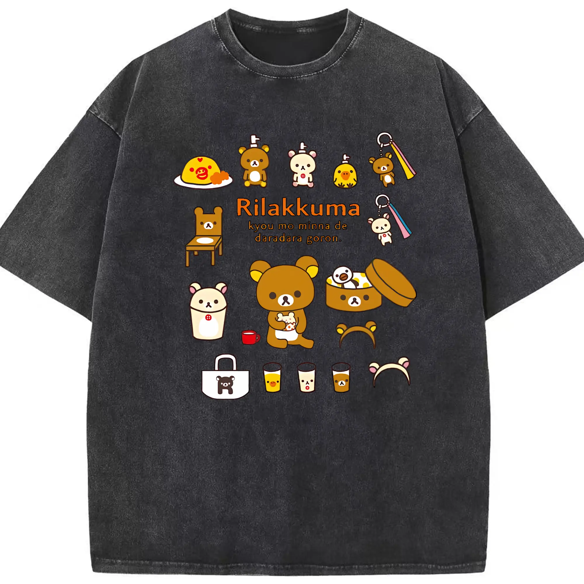 リラックマ (Rilakkuma) グッズ リラックマ (Rilakkuma) - 綿100％ ヴィンテージ風 半袖Tシャツ ・ フロントプリント ・ 柔らか肌触り ・ 通気性 快適 ・ スポーツ カジュアル 外出用