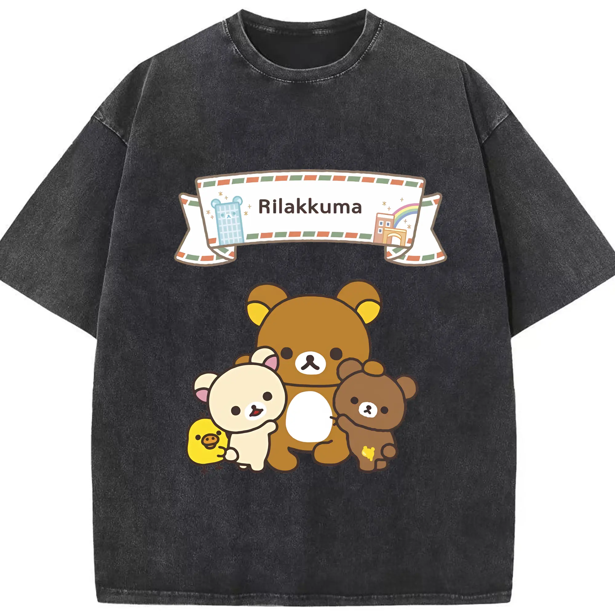 リラックマ (Rilakkuma) グッズ リラックマ (Rilakkuma) - 綿100％ ヴィンテージ風 半袖Tシャツ ・ フロントプリント ・ 柔らか肌触り ・ 通気性 快適 ・ スポーツ カジュアル 外出用