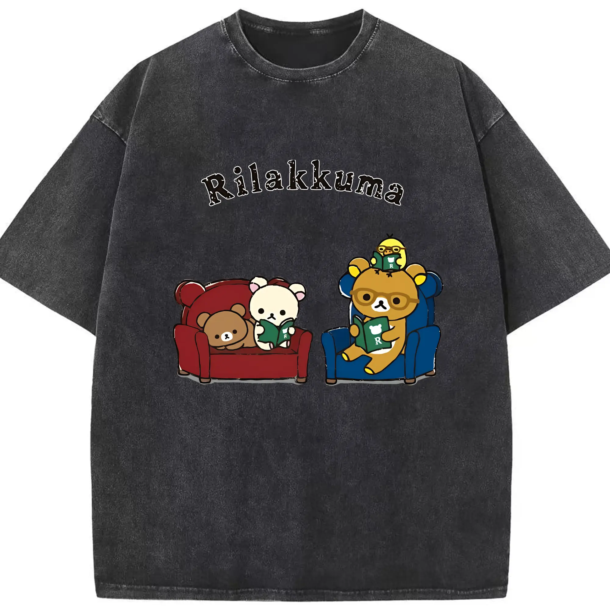 リラックマ (Rilakkuma) グッズ リラックマ (Rilakkuma) - 綿100％ ヴィンテージ風 半袖Tシャツ ・ フロントプリント ・ 柔らか肌触り ・ 通気性 快適 ・ スポーツ カジュアル 外出用