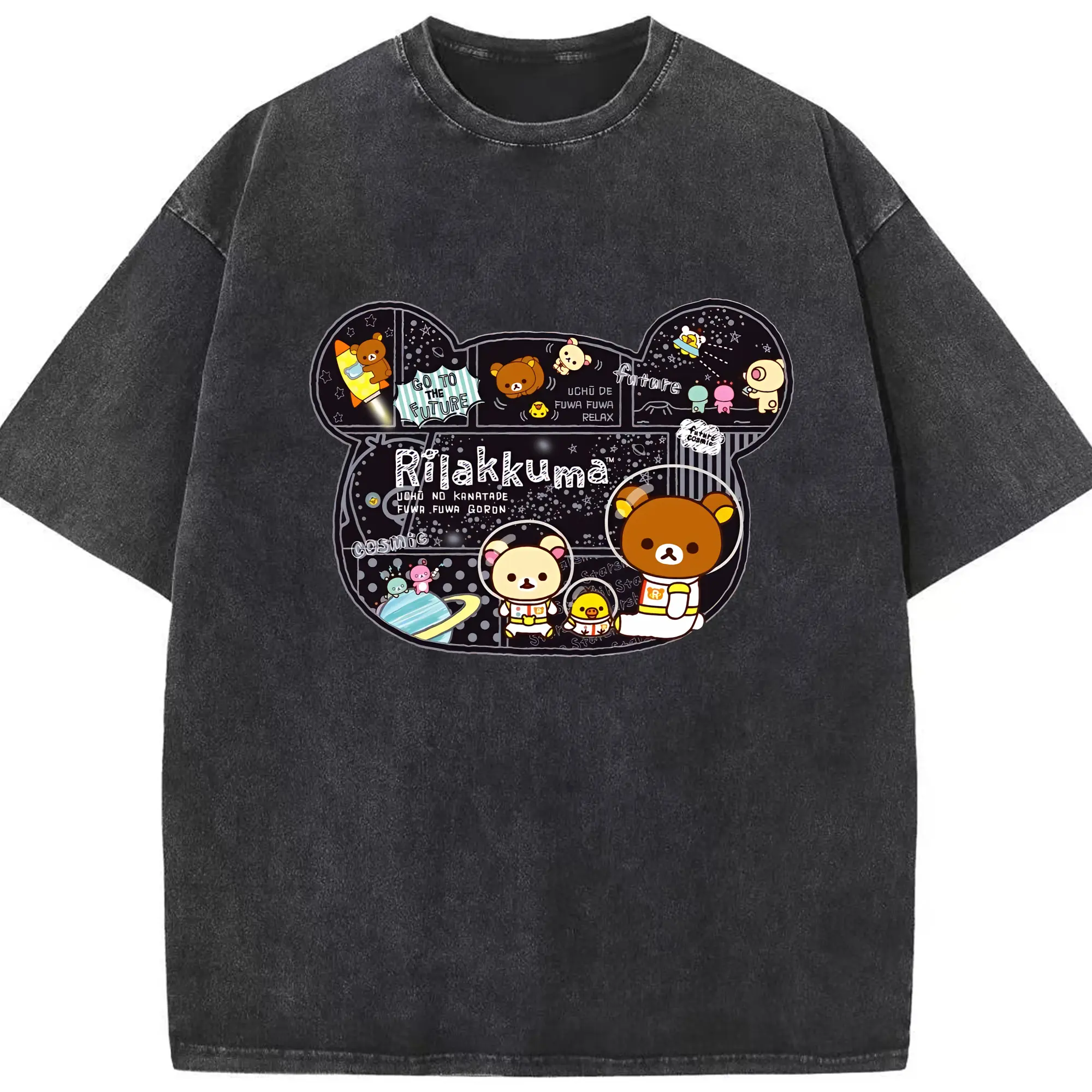 リラックマ (Rilakkuma) グッズ リラックマ (Rilakkuma) - 綿100％ ヴィンテージ風 半袖Tシャツ ・ フロントプリント ・ 柔らか肌触り ・ 通気性 快適 ・ スポーツ カジュアル 外出用
