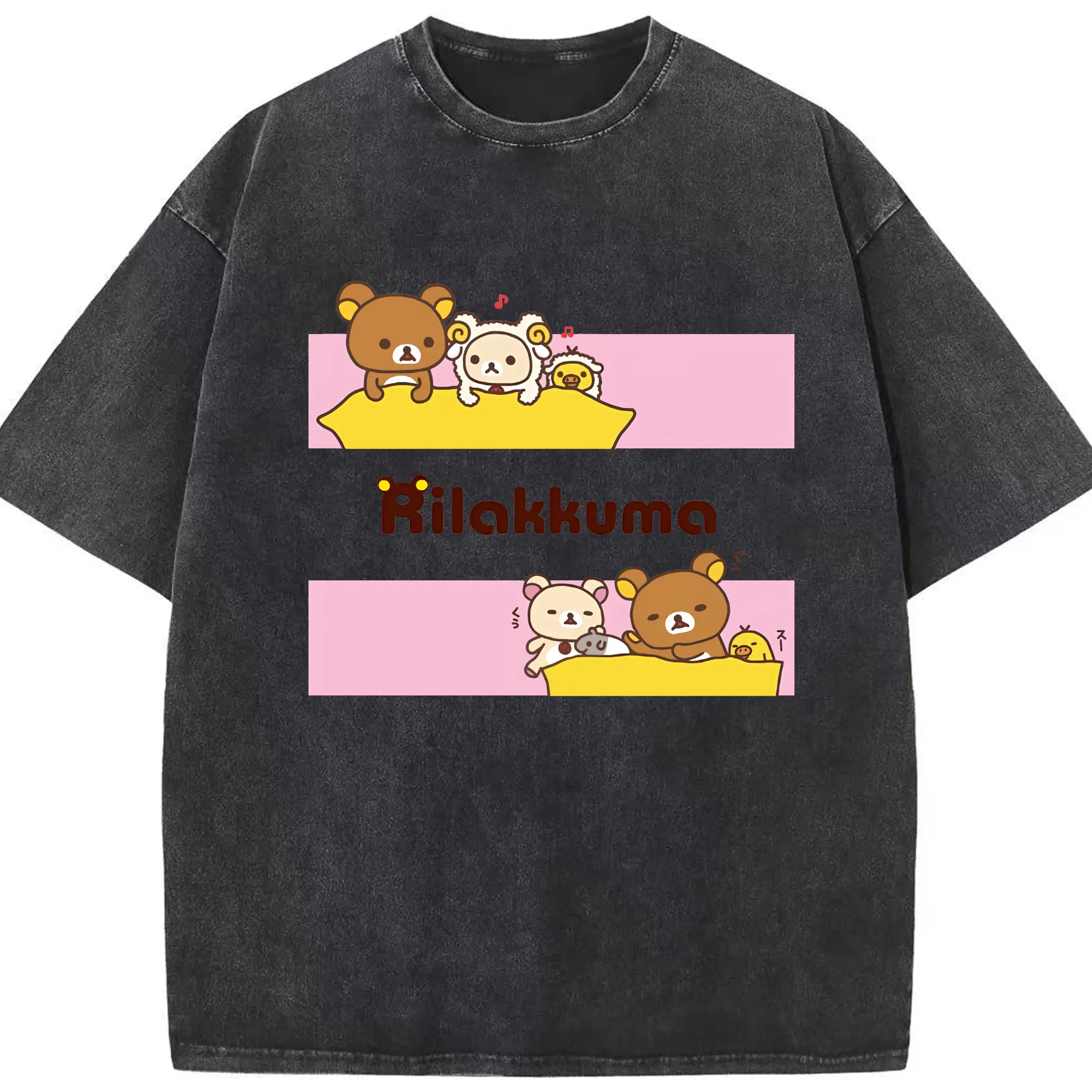 リラックマ (Rilakkuma) グッズ リラックマ (Rilakkuma) - 綿100％ ヴィンテージ風 半袖Tシャツ ・ フロントプリント ・ 柔らか肌触り ・ 通気性 快適 ・ スポーツ カジュアル 外出用