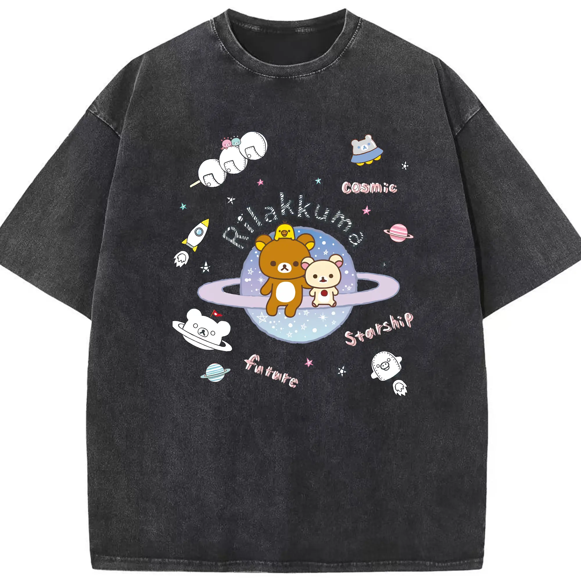 リラックマ (Rilakkuma) グッズ リラックマ (Rilakkuma) - 綿100％ ヴィンテージ風 半袖Tシャツ ・ フロントプリント ・ 柔らか肌触り ・ 通気性 快適 ・ スポーツ カジュアル 外出用