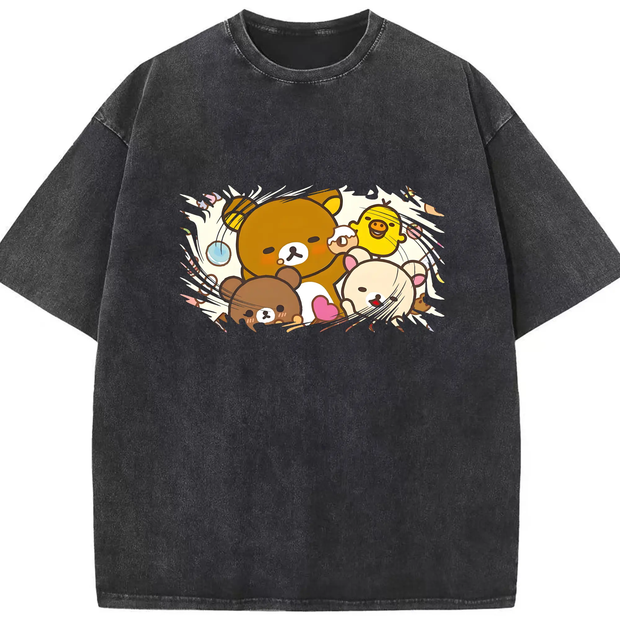 リラックマ (Rilakkuma) グッズ リラックマ (Rilakkuma) - 綿100％ ヴィンテージ風 半袖Tシャツ ・ フロントプリント ・ 柔らか肌触り ・ 通気性 快適 ・ スポーツ カジュアル 外出用