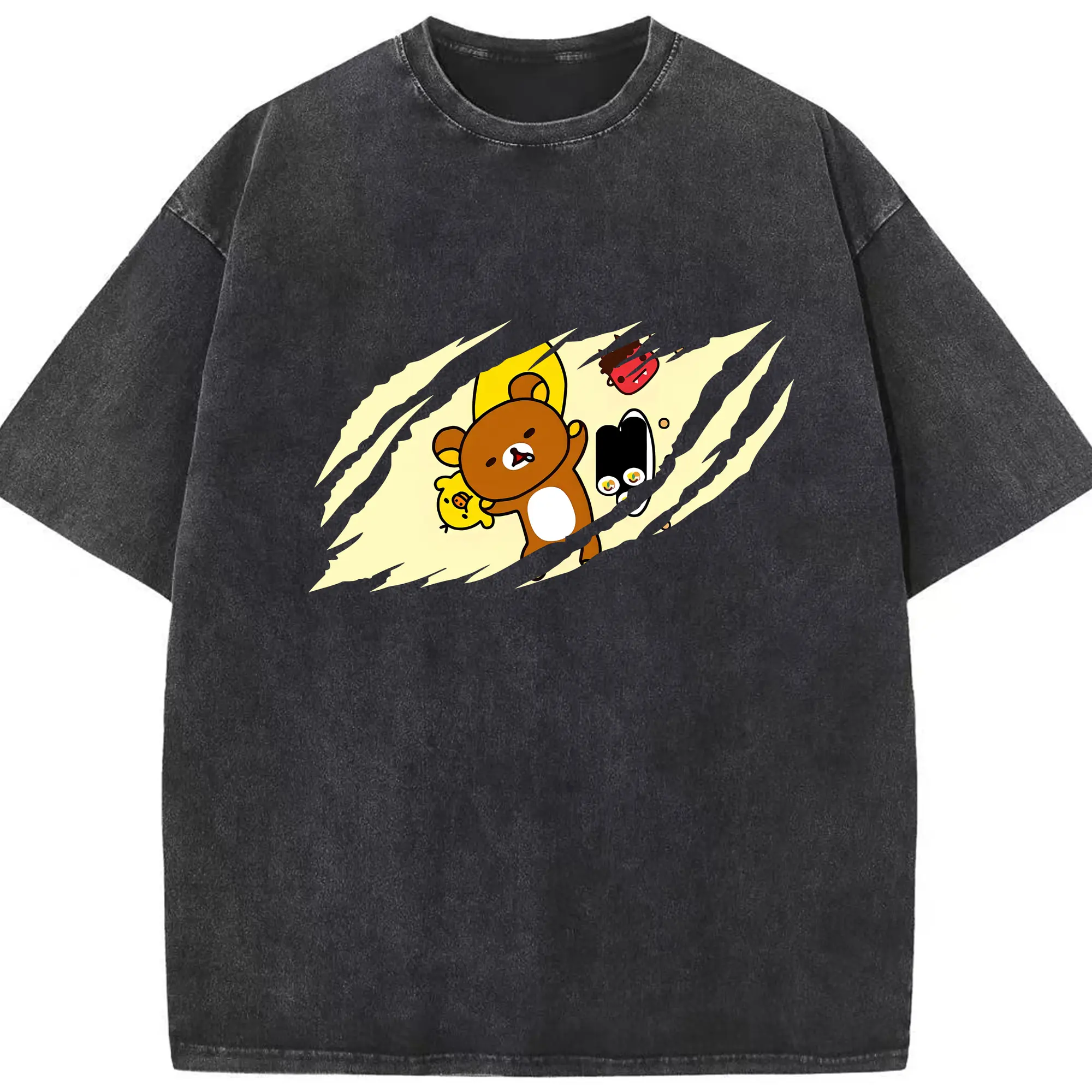 リラックマ (Rilakkuma) グッズ リラックマ (Rilakkuma) - 綿100％ ヴィンテージ風 半袖Tシャツ ・ フロントプリント ・ 柔らか肌触り ・ 通気性 快適 ・ スポーツ カジュアル 外出用