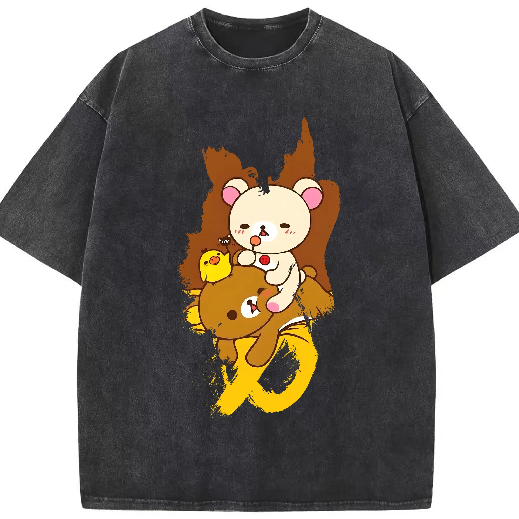 リラックマ (Rilakkuma) グッズ リラックマ (Rilakkuma) - 綿100％ ヴィンテージ風 半袖Tシャツ ・ フロントプリント ・ 柔らか肌触り ・ 通気性 快適 ・ スポーツ カジュアル 外出用
