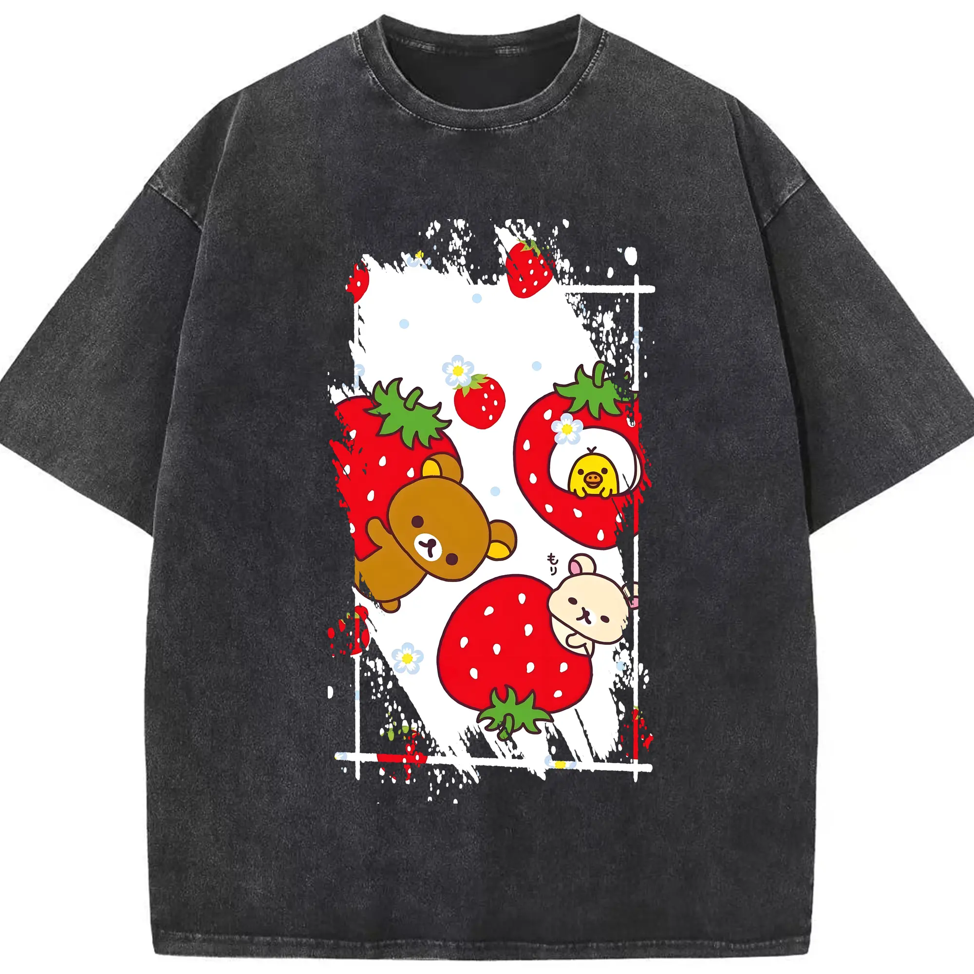 リラックマ (Rilakkuma) グッズ リラックマ (Rilakkuma) - 綿100％ ヴィンテージ風 半袖Tシャツ ・ フロントプリント ・ 柔らか肌触り ・ 通気性 快適 ・ スポーツ カジュアル 外出用