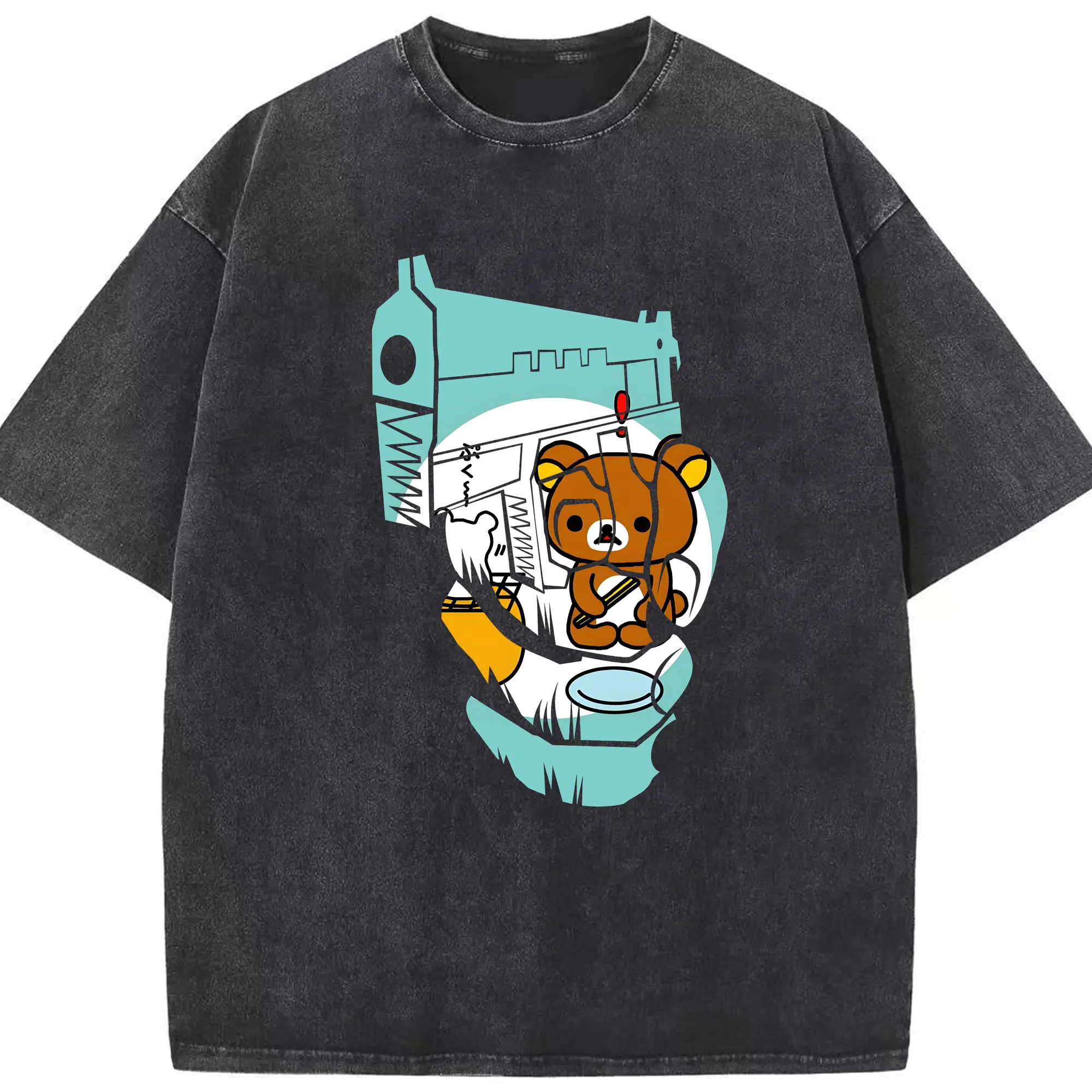 リラックマ (Rilakkuma) グッズ リラックマ (Rilakkuma) - 綿100％ ヴィンテージ風 半袖Tシャツ ・ フロントプリント ・ 柔らか肌触り ・ 通気性 快適 ・ スポーツ カジュアル 外出用