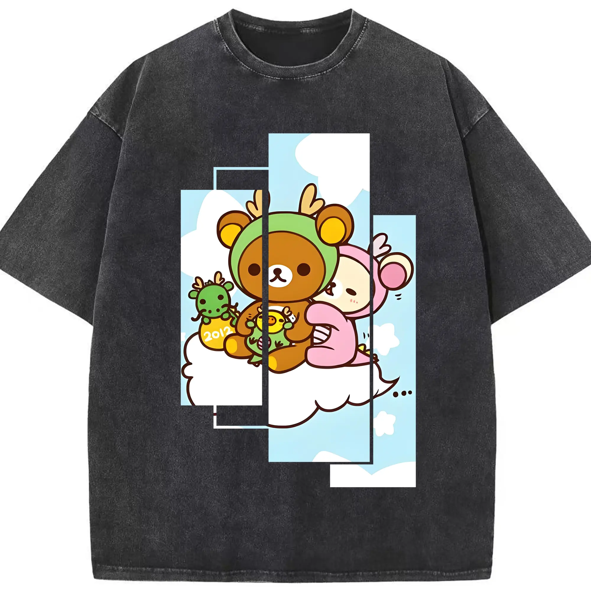 リラックマ (Rilakkuma) グッズ リラックマ (Rilakkuma) - 綿100％ ヴィンテージ風 半袖Tシャツ ・ フロントプリント ・ 柔らか肌触り ・ 通気性 快適 ・ スポーツ カジュアル 外出用