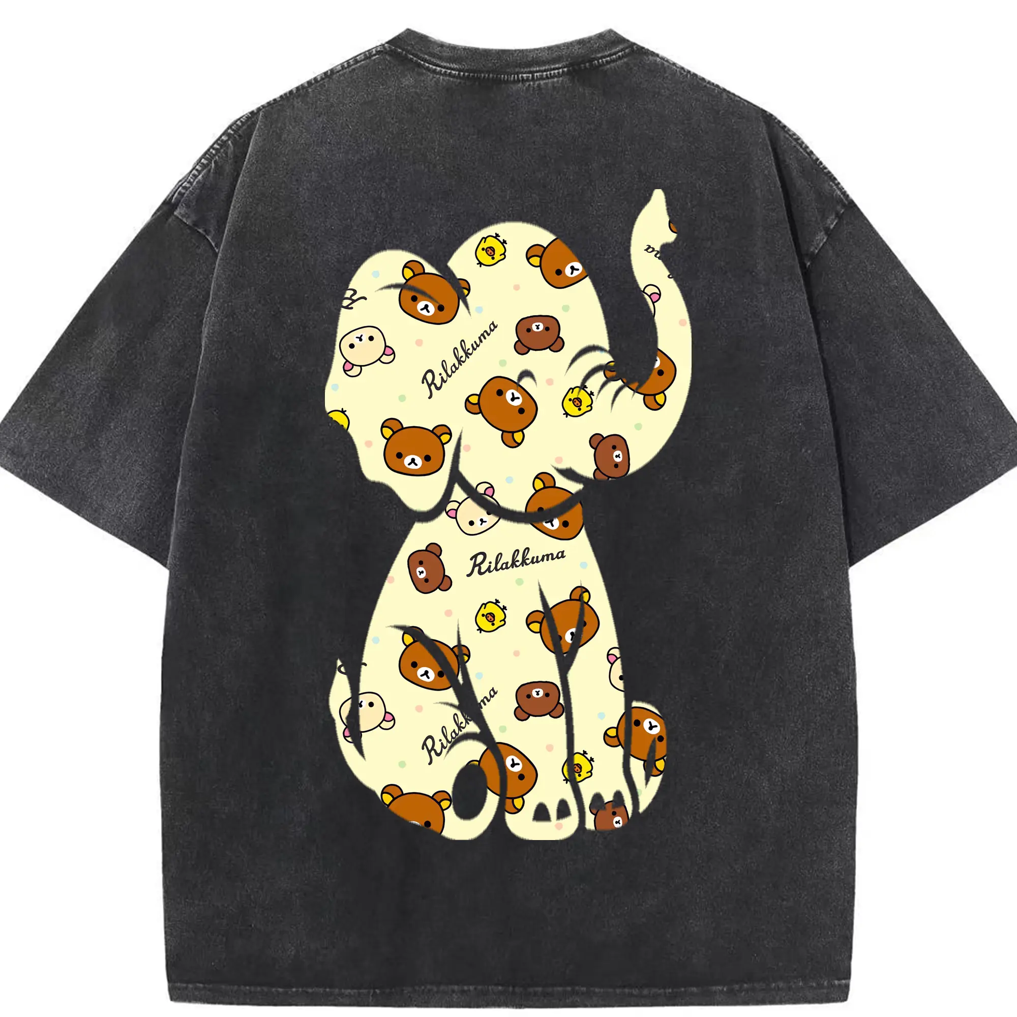 リラックマ (Rilakkuma) グッズ リラックマ (Rilakkuma) - 綿100％ ヴィンテージ風 半袖Tシャツ ・ 背面プリント ・ 柔らか肌触り ・ 通気性 快適 ・ スポーツ カジュアル 外出用