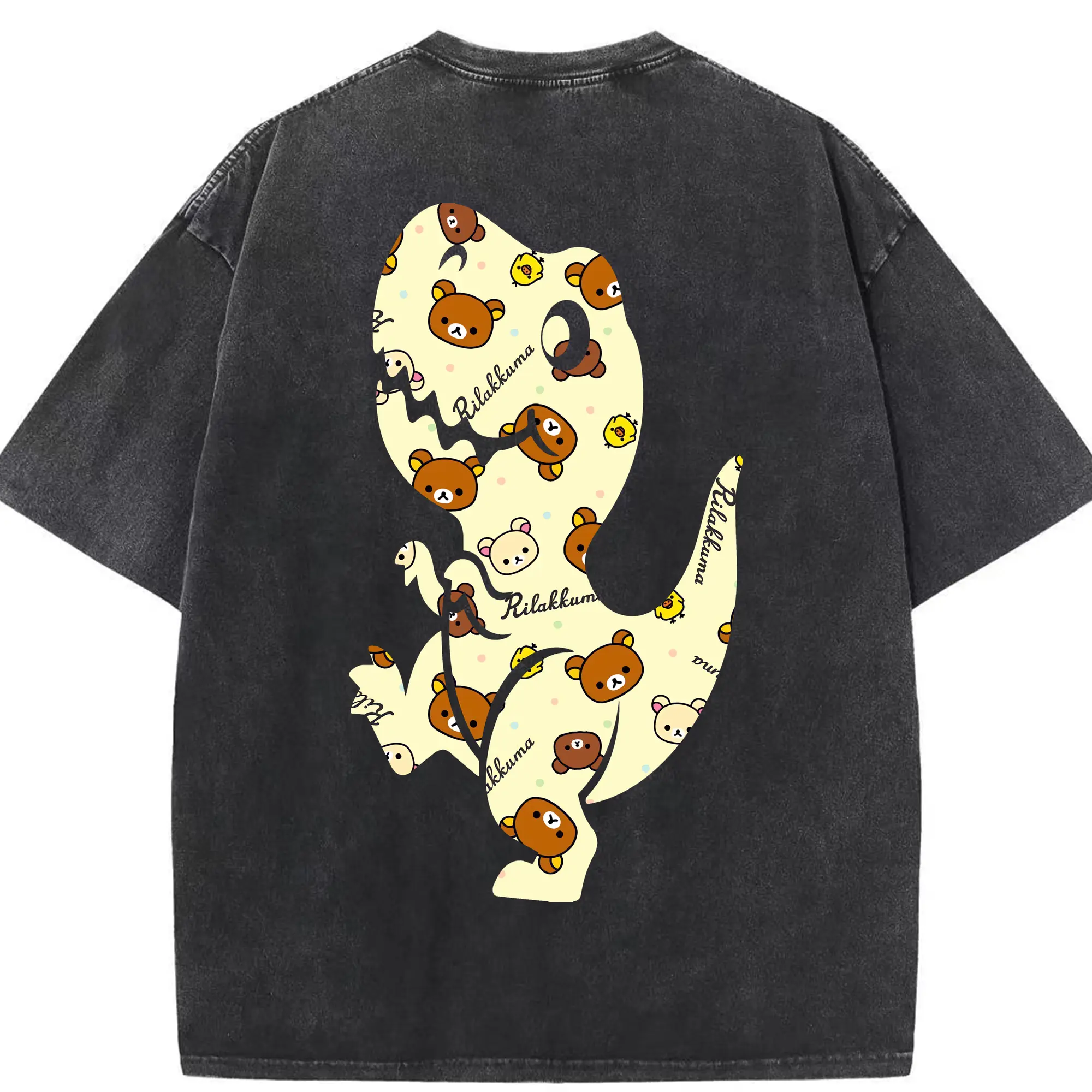 リラックマ (Rilakkuma) グッズ リラックマ (Rilakkuma) - 綿100％ ヴィンテージ風 半袖Tシャツ ・ 背面プリント ・ 柔らか肌触り ・ 通気性 快適 ・ スポーツ カジュアル 外出用