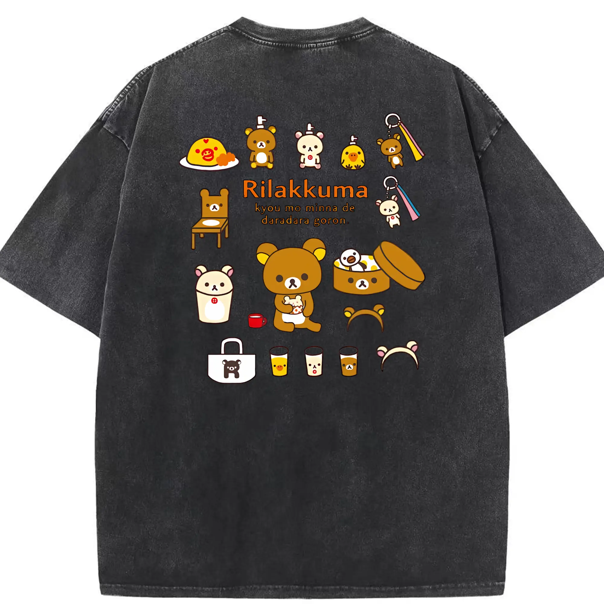 リラックマ (Rilakkuma) グッズ リラックマ (Rilakkuma) - 綿100％ ヴィンテージ風 半袖Tシャツ ・ 背面プリント ・ 柔らか肌触り ・ 通気性 快適 ・ スポーツ カジュアル 外出用
