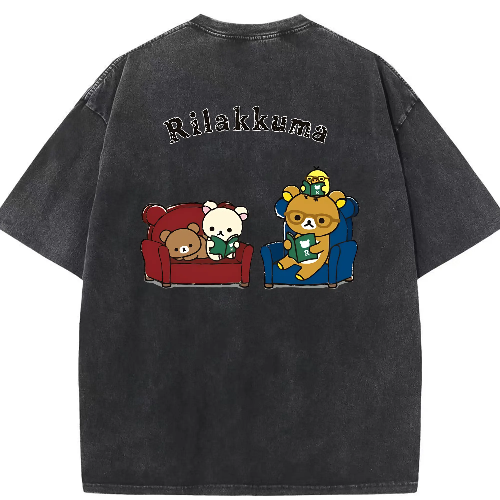 リラックマ (Rilakkuma) グッズ リラックマ (Rilakkuma) - 綿100％ ヴィンテージ風 半袖Tシャツ ・ 背面プリント ・ 柔らか肌触り ・ 通気性 快適 ・ スポーツ カジュアル 外出用