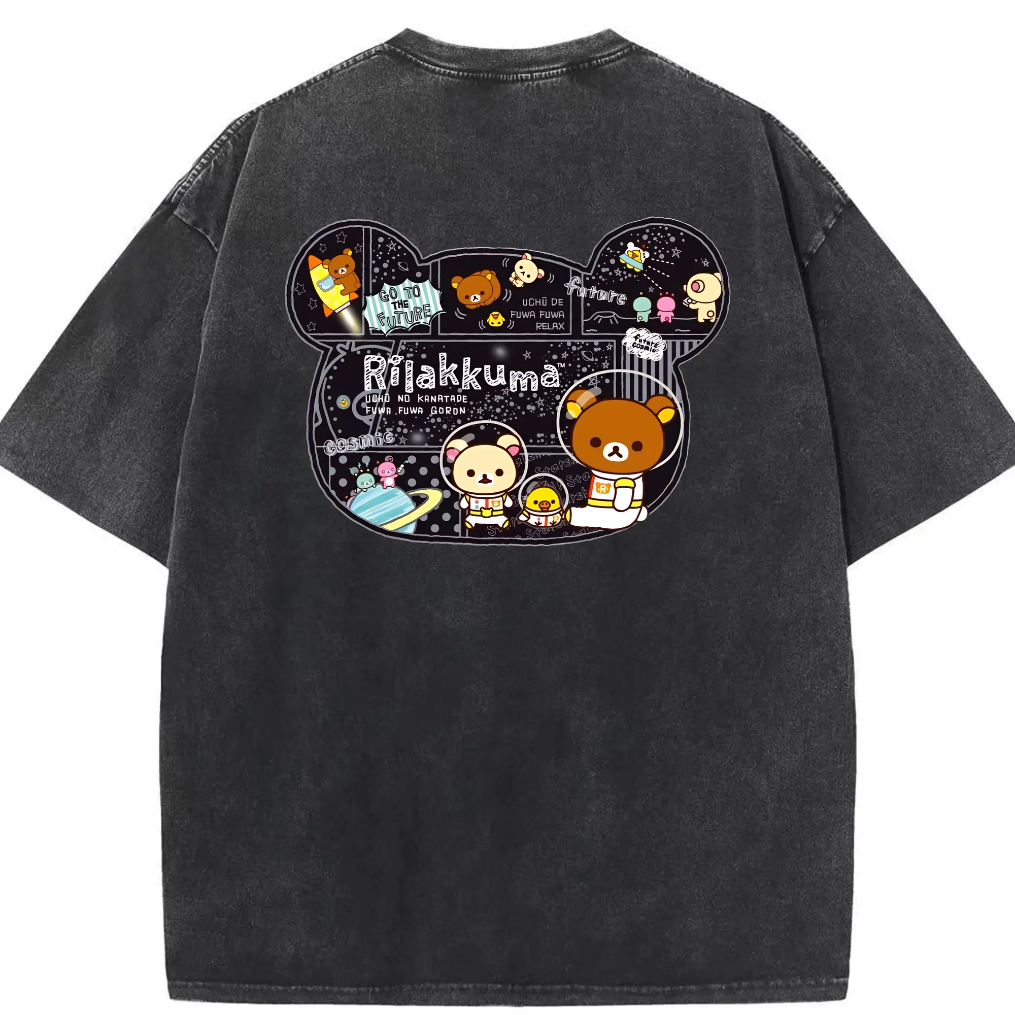 リラックマ (Rilakkuma) グッズ リラックマ (Rilakkuma) - 綿100％ ヴィンテージ風 半袖Tシャツ ・ 背面プリント ・ 柔らか肌触り ・ 通気性 快適 ・ スポーツ カジュアル 外出用