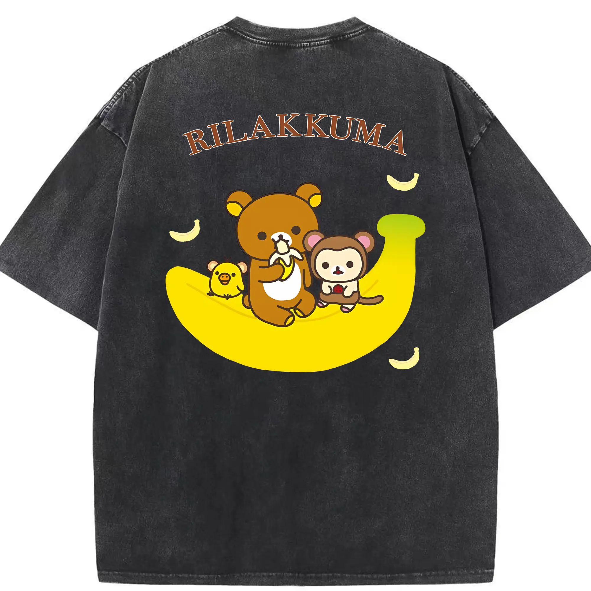 リラックマ (Rilakkuma) グッズ リラックマ (Rilakkuma) - 綿100％ ヴィンテージ風 半袖Tシャツ ・ 背面プリント ・ 柔らか肌触り ・ 通気性 快適 ・ スポーツ カジュアル 外出用