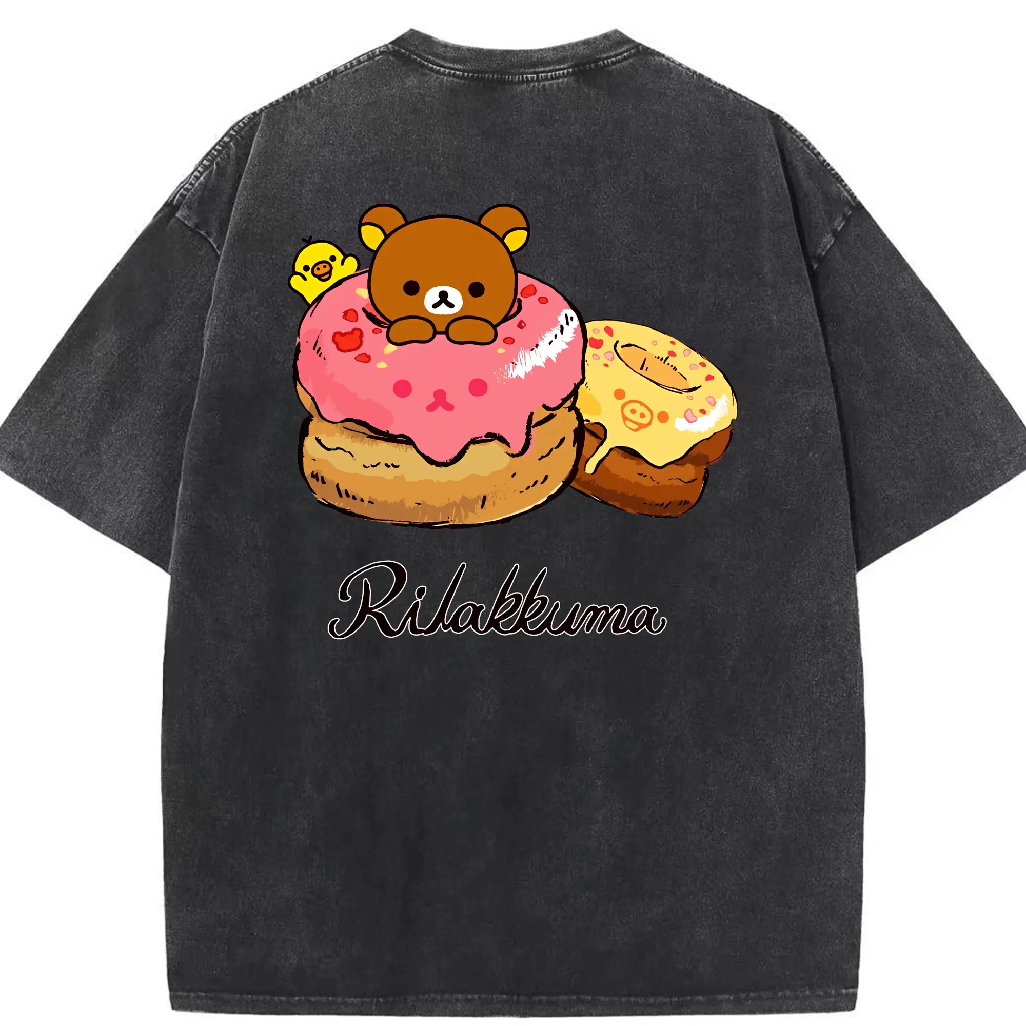 リラックマ (Rilakkuma) グッズ リラックマ (Rilakkuma) - 綿100％ ヴィンテージ風 半袖Tシャツ ・ 背面プリント ・ 柔らか肌触り ・ 通気性 快適 ・ スポーツ カジュアル 外出用