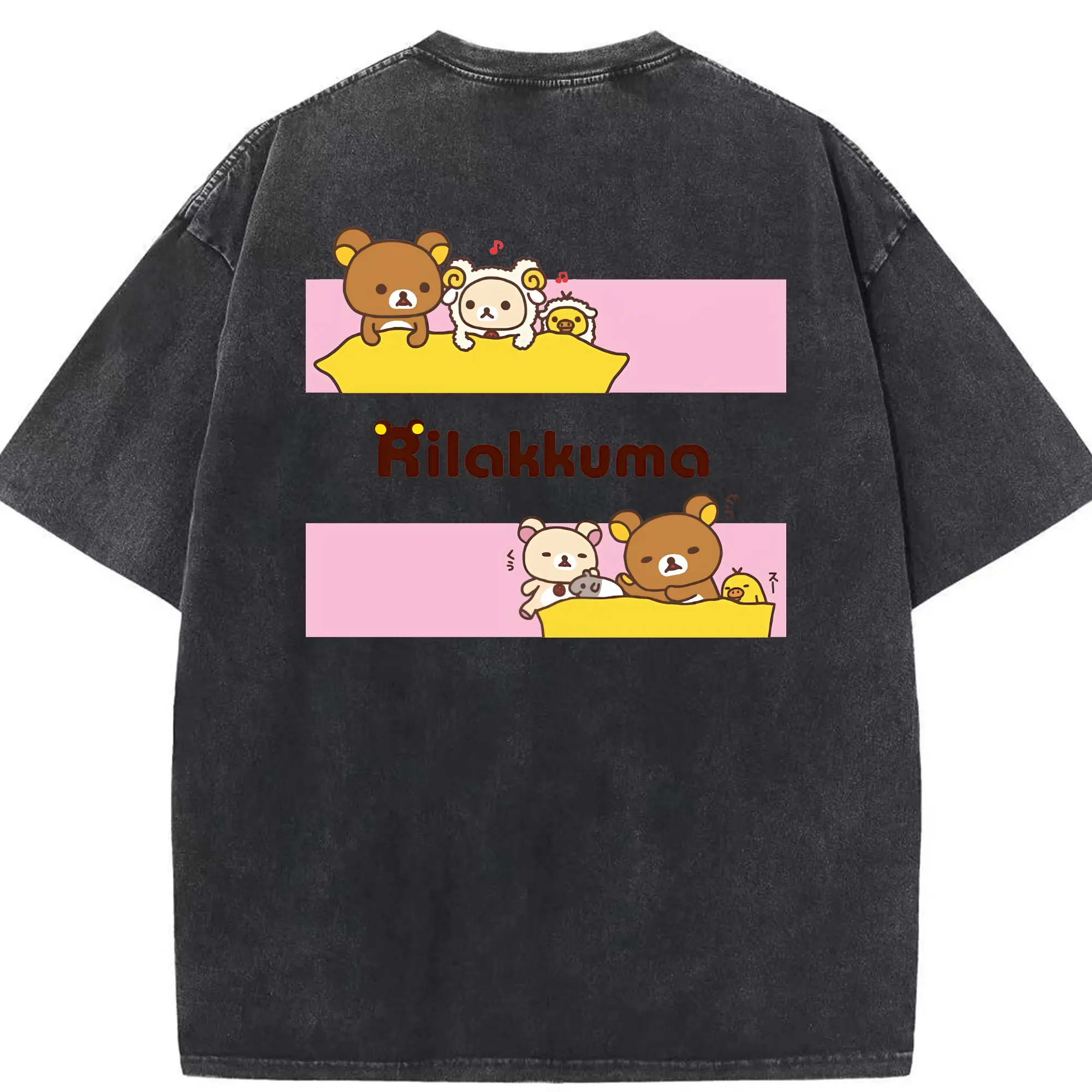 リラックマ (Rilakkuma) グッズ リラックマ (Rilakkuma) - 綿100％ ヴィンテージ風 半袖Tシャツ ・ 背面プリント ・ 柔らか肌触り ・ 通気性 快適 ・ スポーツ カジュアル 外出用