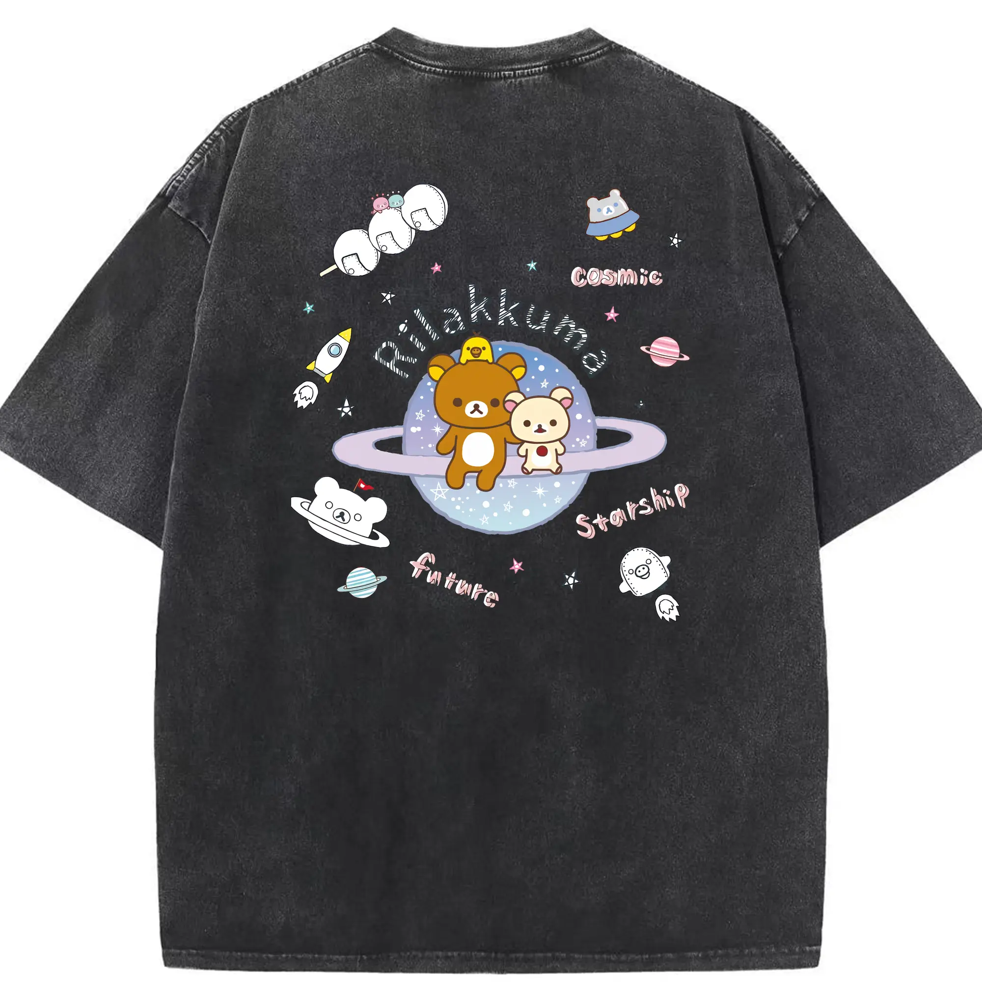 リラックマ (Rilakkuma) グッズ リラックマ (Rilakkuma) - 綿100％ ヴィンテージ風 半袖Tシャツ ・ 背面プリント ・ 柔らか肌触り ・ 通気性 快適 ・ スポーツ カジュアル 外出用