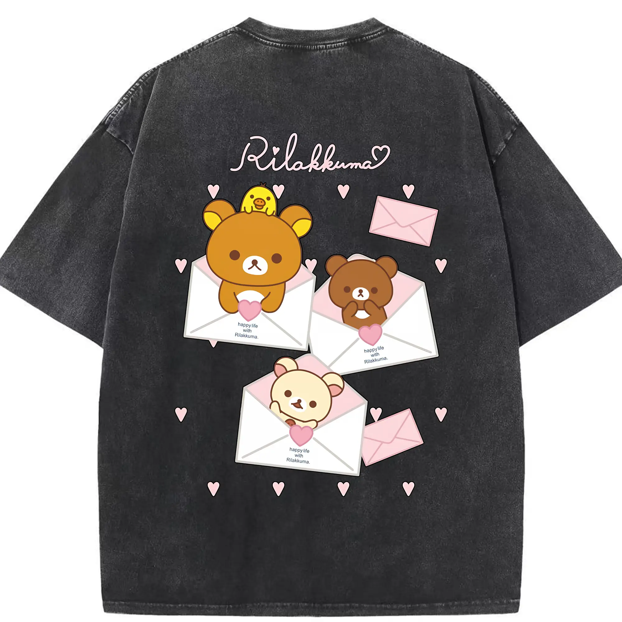 リラックマ (Rilakkuma) グッズ リラックマ (Rilakkuma) - 綿100％ ヴィンテージ風 半袖Tシャツ ・ 背面プリント ・ 柔らか肌触り ・ 通気性 快適 ・ スポーツ カジュアル 外出用