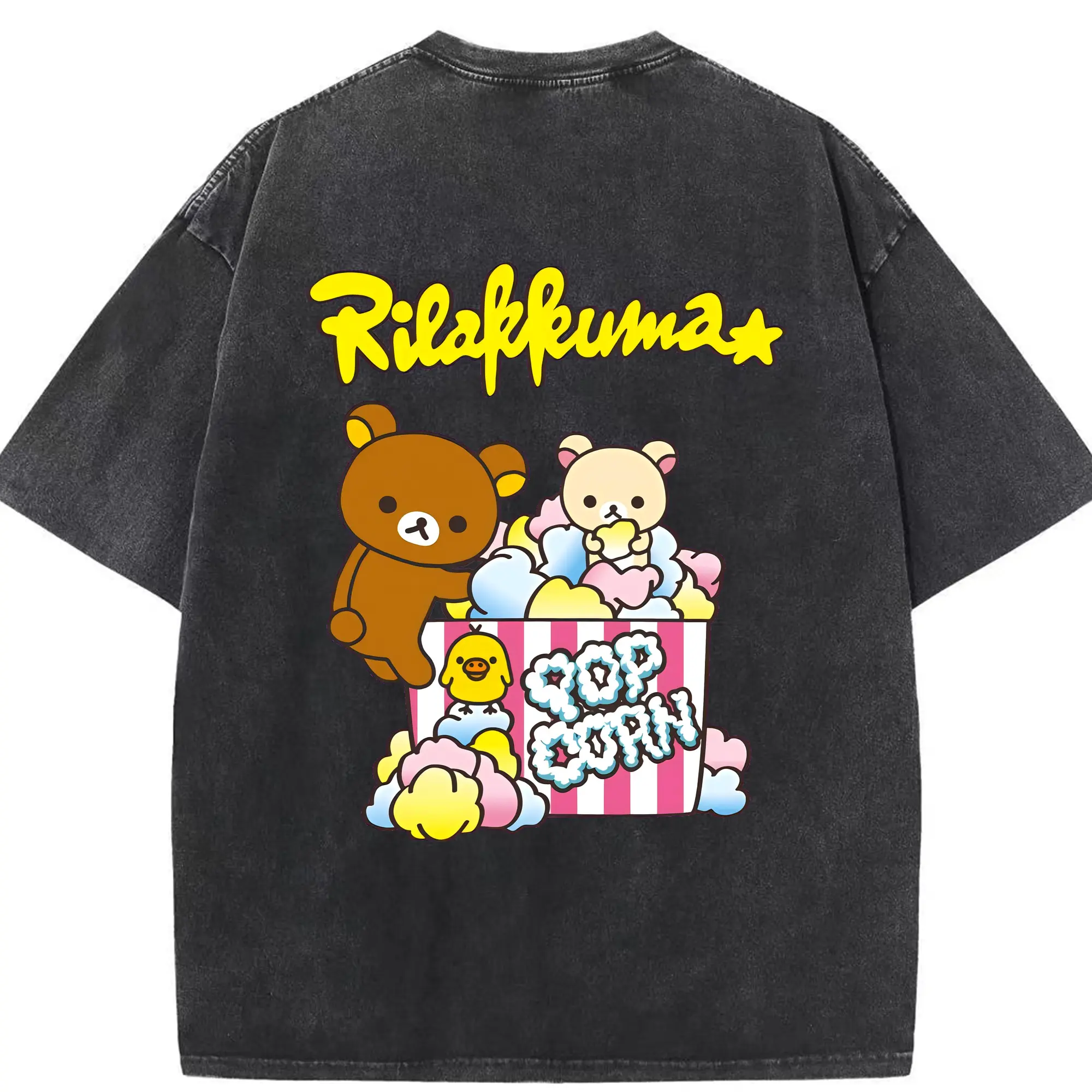 リラックマ (Rilakkuma) グッズ リラックマ (Rilakkuma) - 綿100％ ヴィンテージ風 半袖Tシャツ ・ 背面プリント ・ 柔らか肌触り ・ 通気性 快適 ・ スポーツ カジュアル 外出用