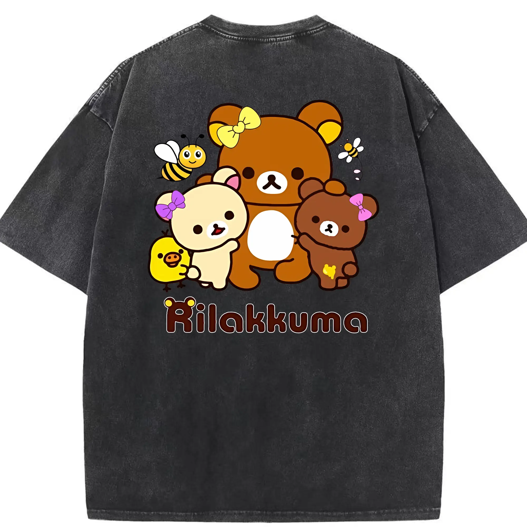 リラックマ (Rilakkuma) グッズ リラックマ (Rilakkuma) - 綿100％ ヴィンテージ風 半袖Tシャツ ・ 背面プリント ・ 柔らか肌触り ・ 通気性 快適 ・ スポーツ カジュアル 外出用