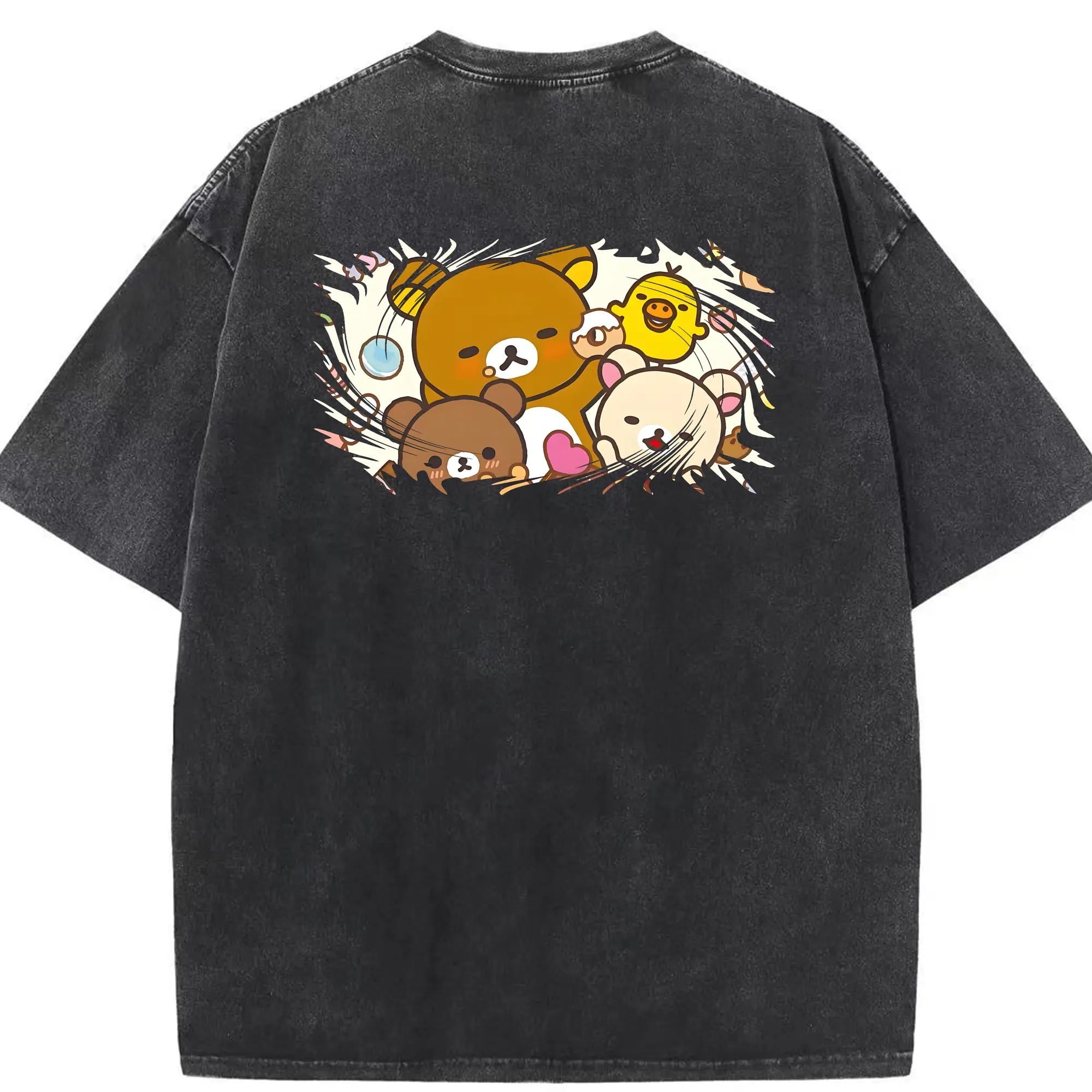 リラックマ (Rilakkuma) グッズ リラックマ (Rilakkuma) - 綿100％ ヴィンテージ風 半袖Tシャツ ・ 背面プリント ・ 柔らか肌触り ・ 通気性 快適 ・ スポーツ カジュアル 外出用